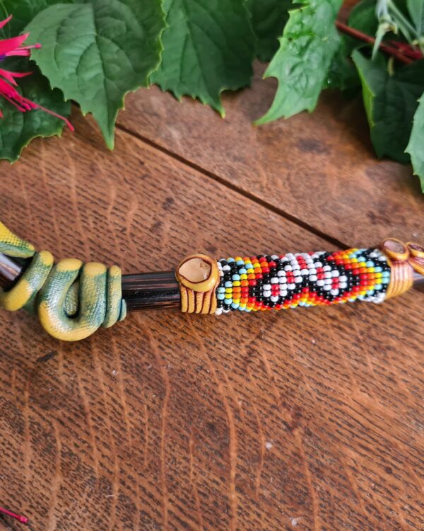 Chonta wood green serpent decorated tepi animal spirit totem