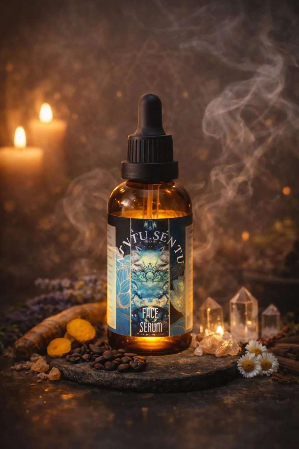 High frequency Elixir for skin transformation and soul radiance eco friendly vegan face serum wit vitamin E Arabic coffee essential oil 50ml