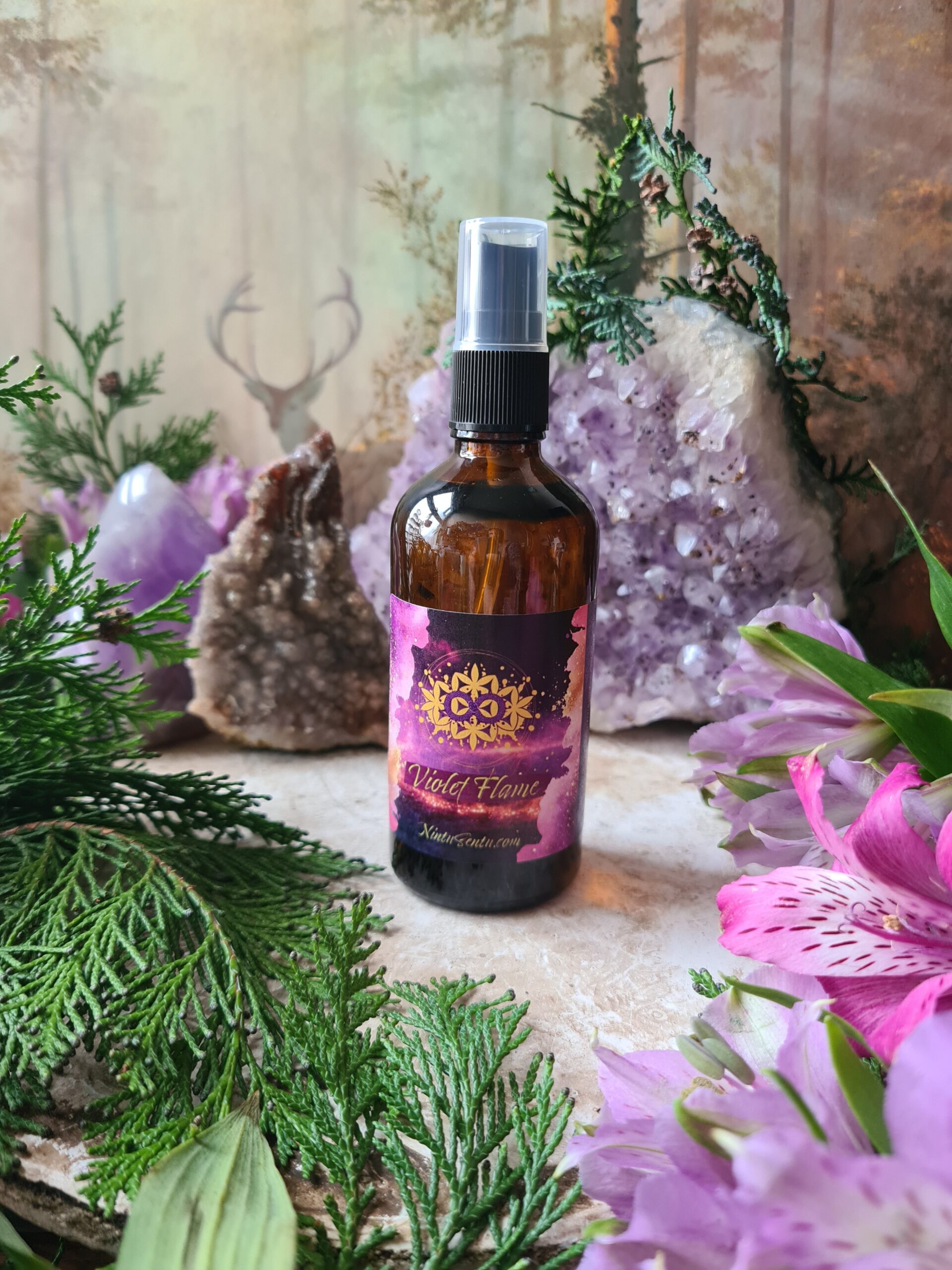 Violet Flame Auric cleansing and Transmutation spray with crystals essential oils high frequency vibration energy 100ml