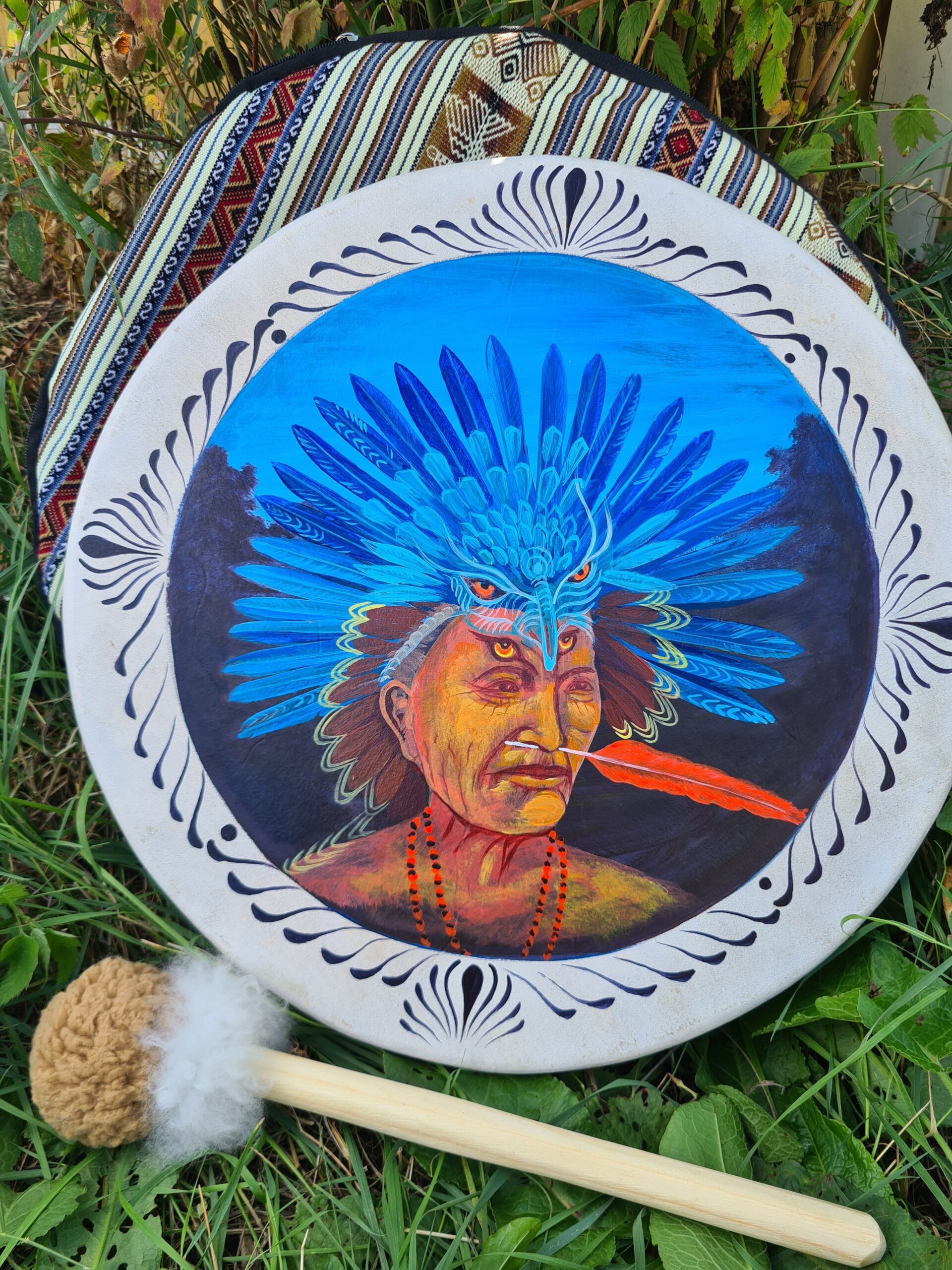 Handpainted shamanic drum with a case