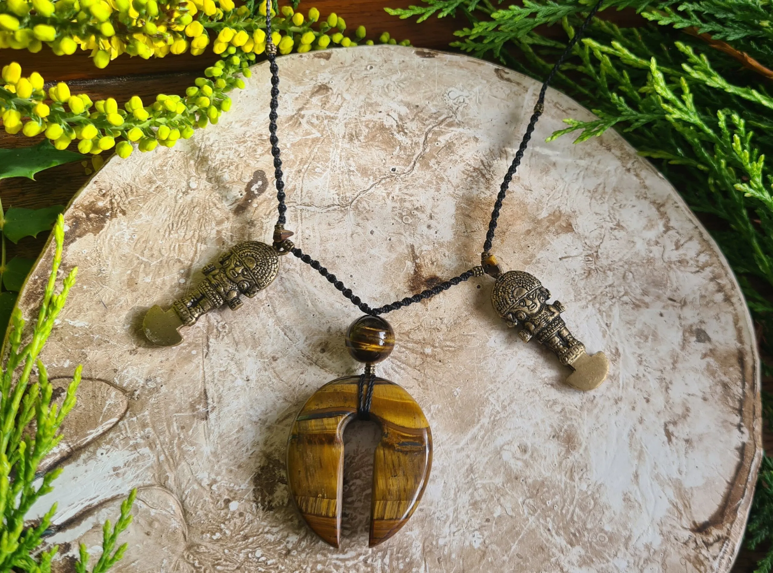Tiger eye stone necklace with Inca Tumis