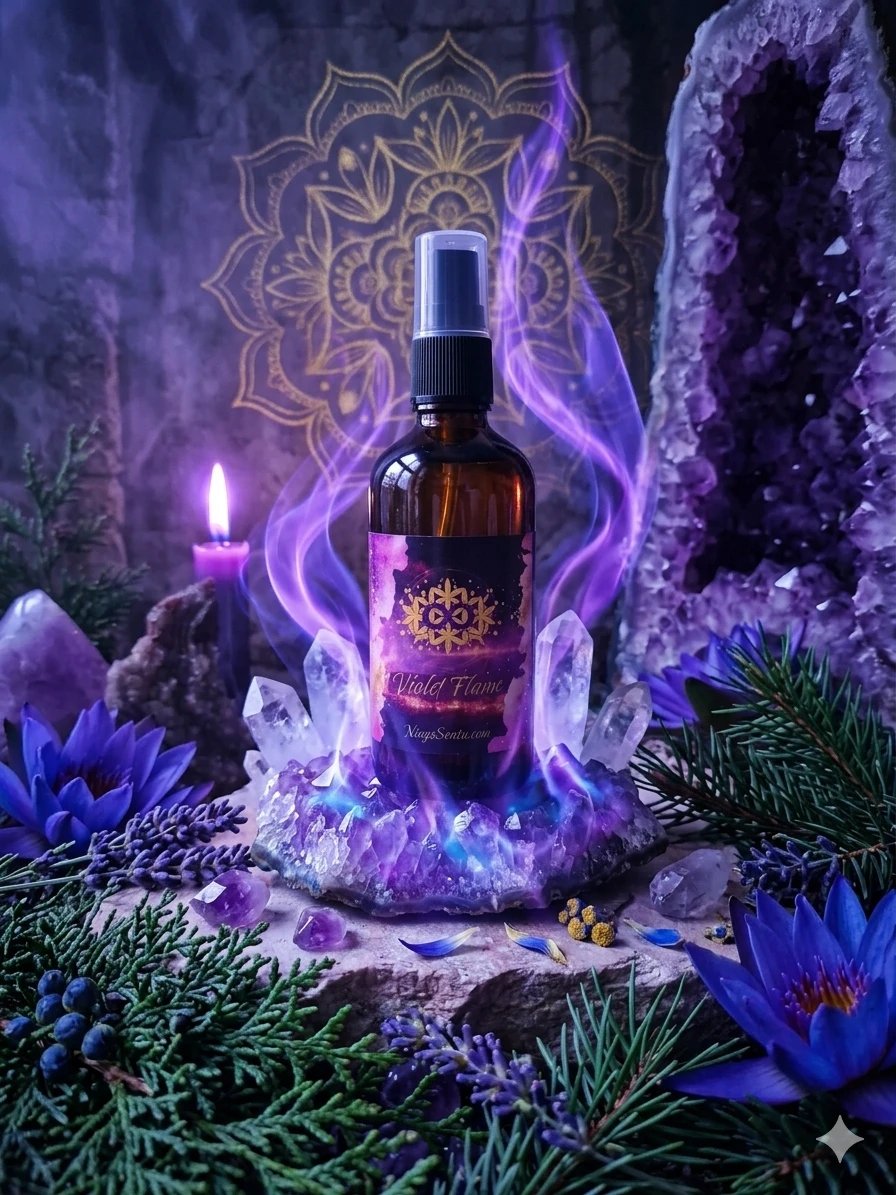 Violet Flame Auric cleansing and Transmutation spray with crystals essential oils high frequency vibration energy 100ml