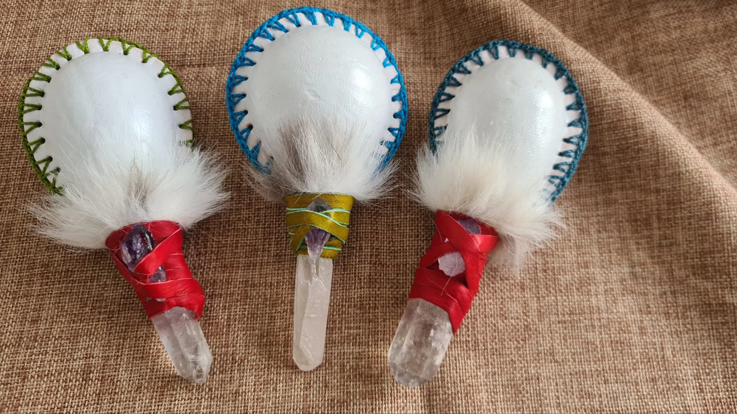 Shamanic rattle with Quartz handle