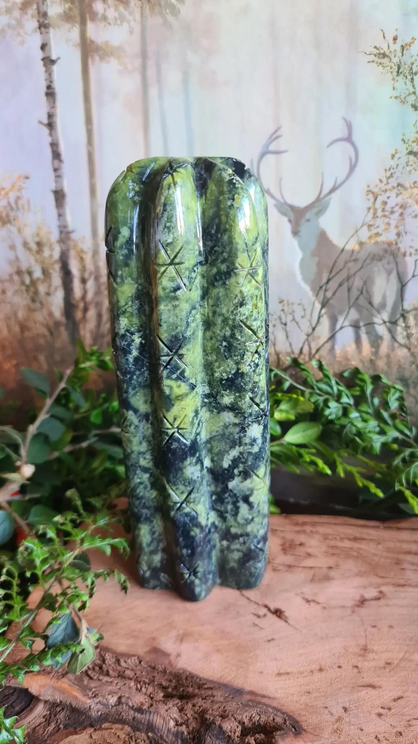 Large Serpentine stone San Pedro Wachuma cactus carving Huachuma