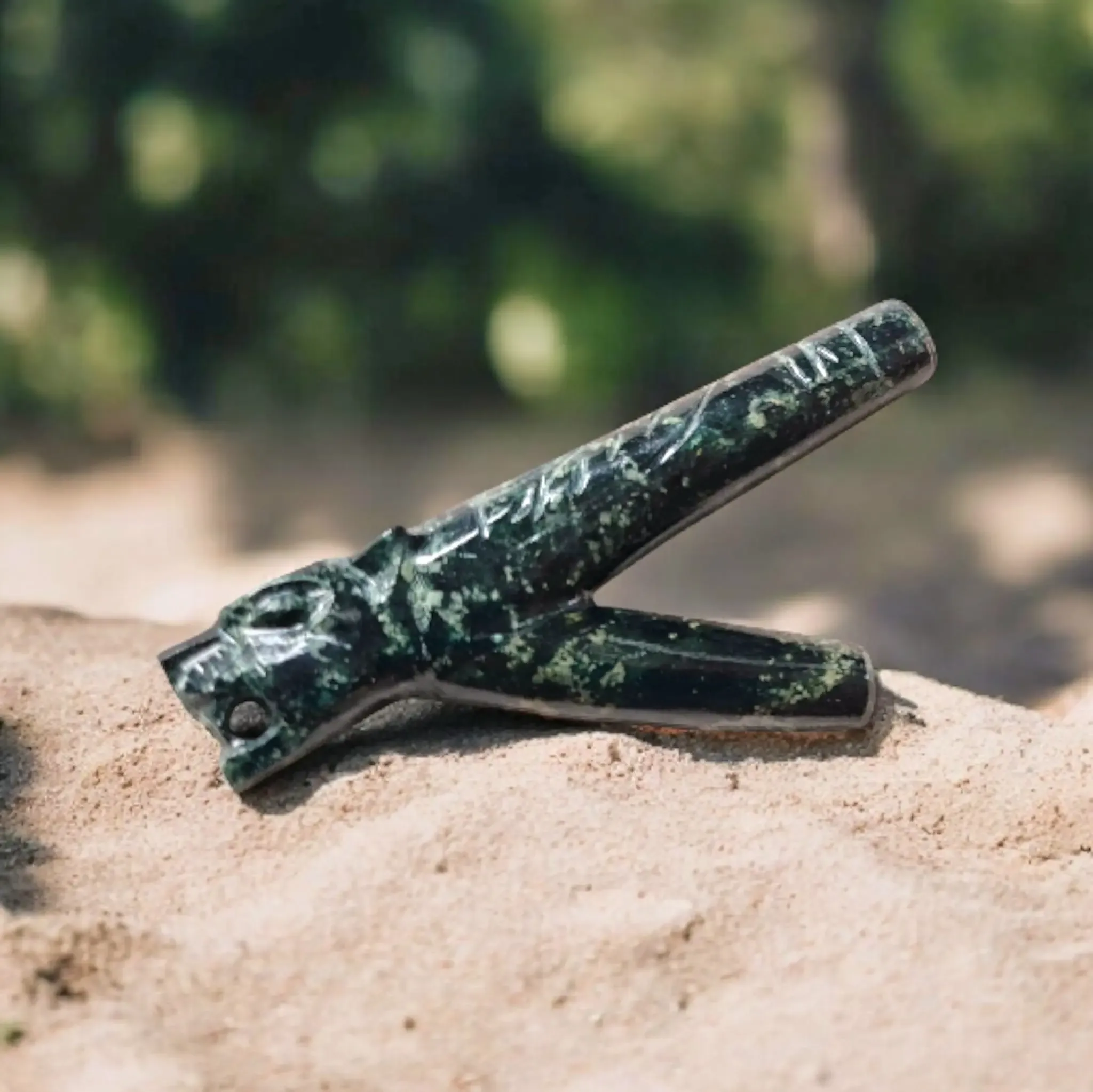 Serpentine stone carved Jaguar kuripe animal totem shamanic ceremonial tool