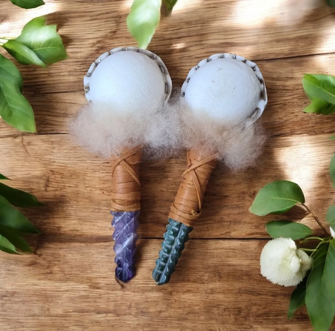 Shamanic rattle with Crystal handle