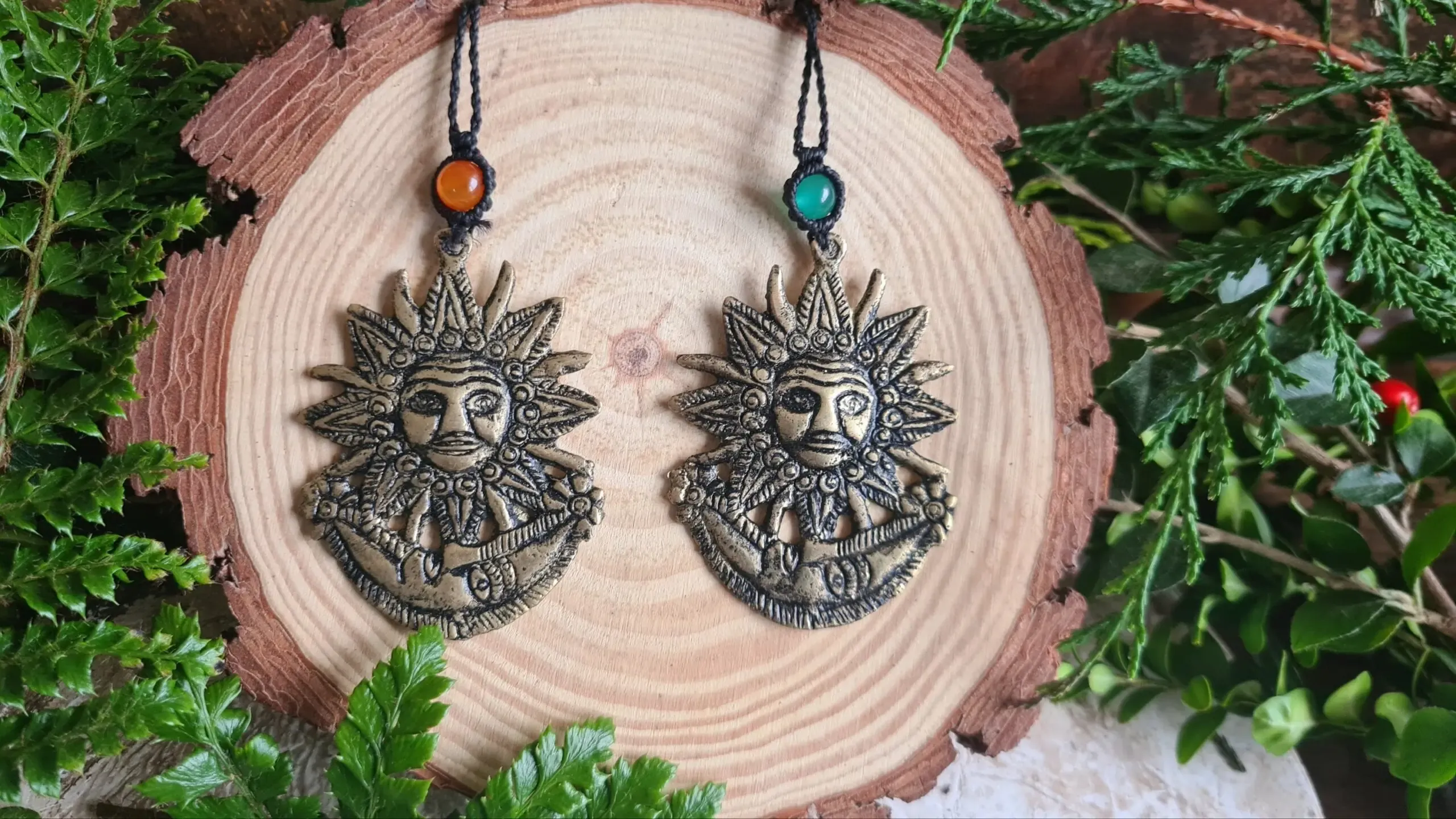 Sun and Moon Celestial brass necklace Peruvian Inca cosmology