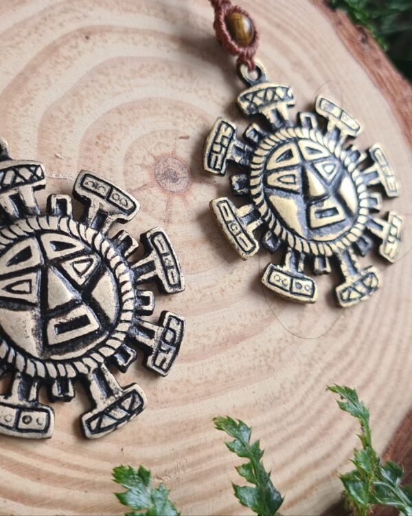 Golden Inca Inti Sun brass pendant