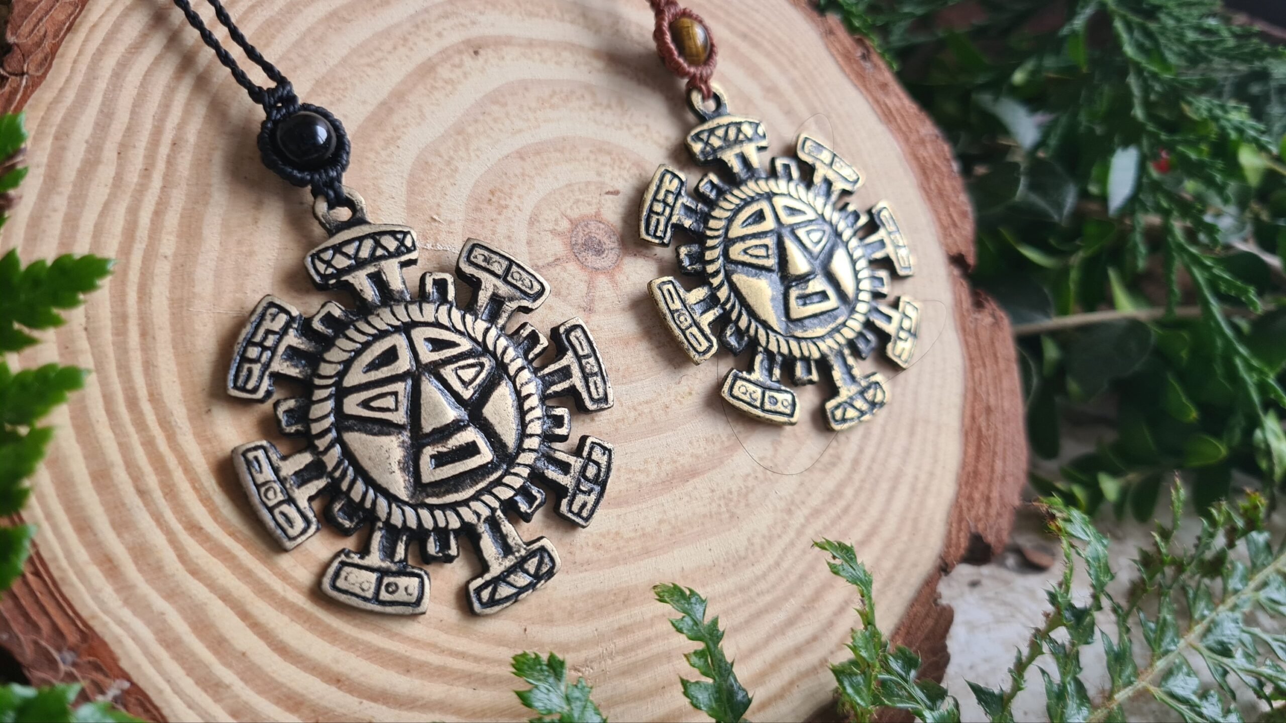 Golden Inca Inti Sun brass pendant