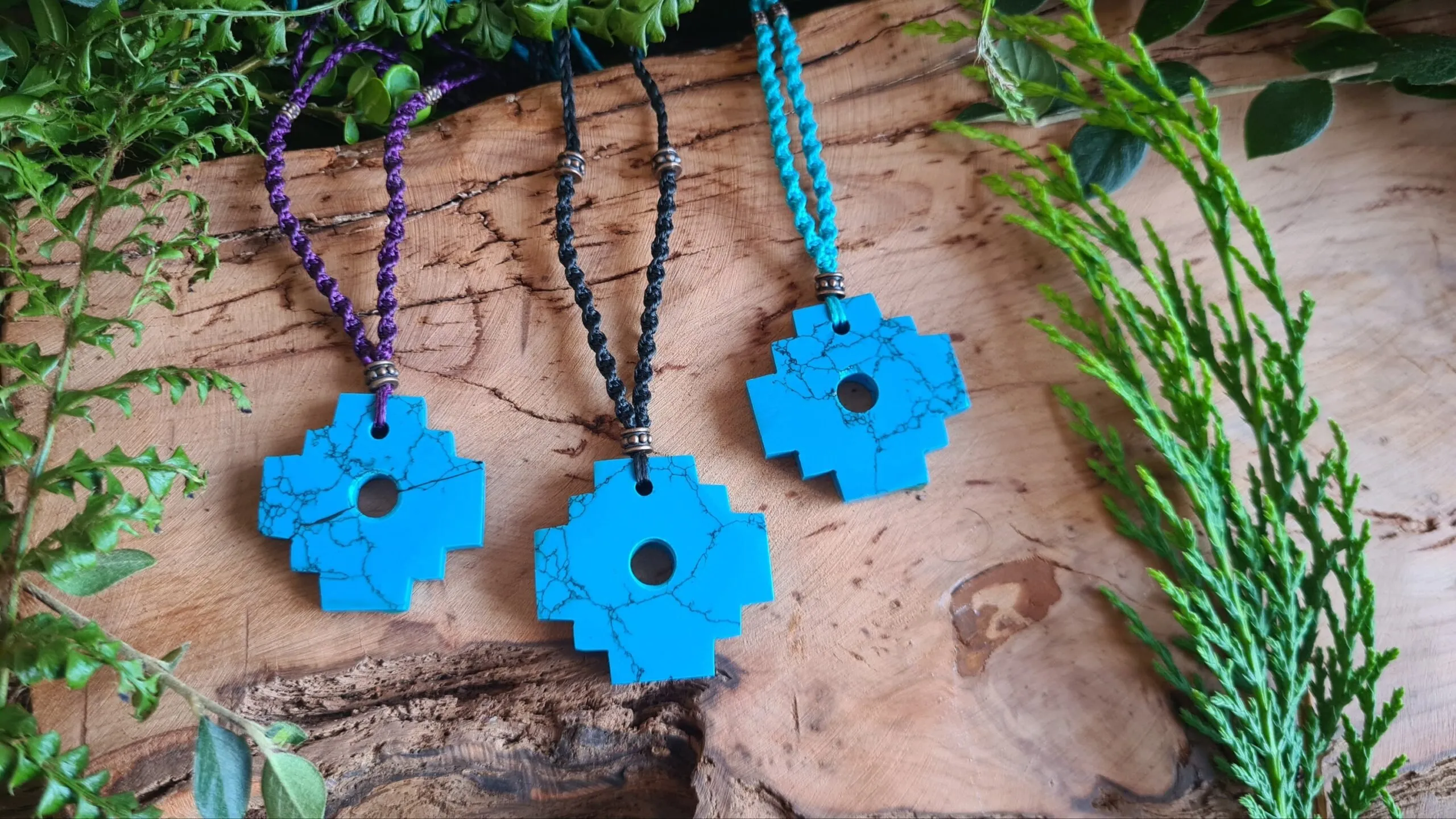 Turquoise Howlite stone chakana Incan cross necklace Andean cosmology