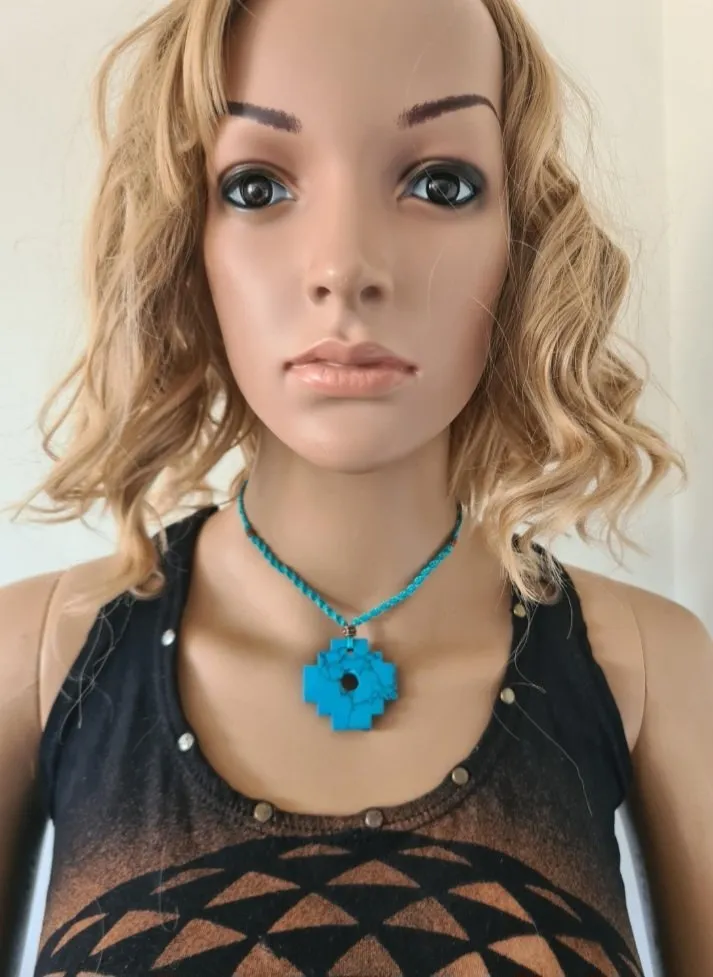 Turquoise Howlite stone chakana Incan cross necklace Andean cosmology - Image 5