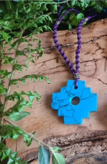 Turquoise Howlite stone chakana Incan cross necklace Andean cosmology - Image 3