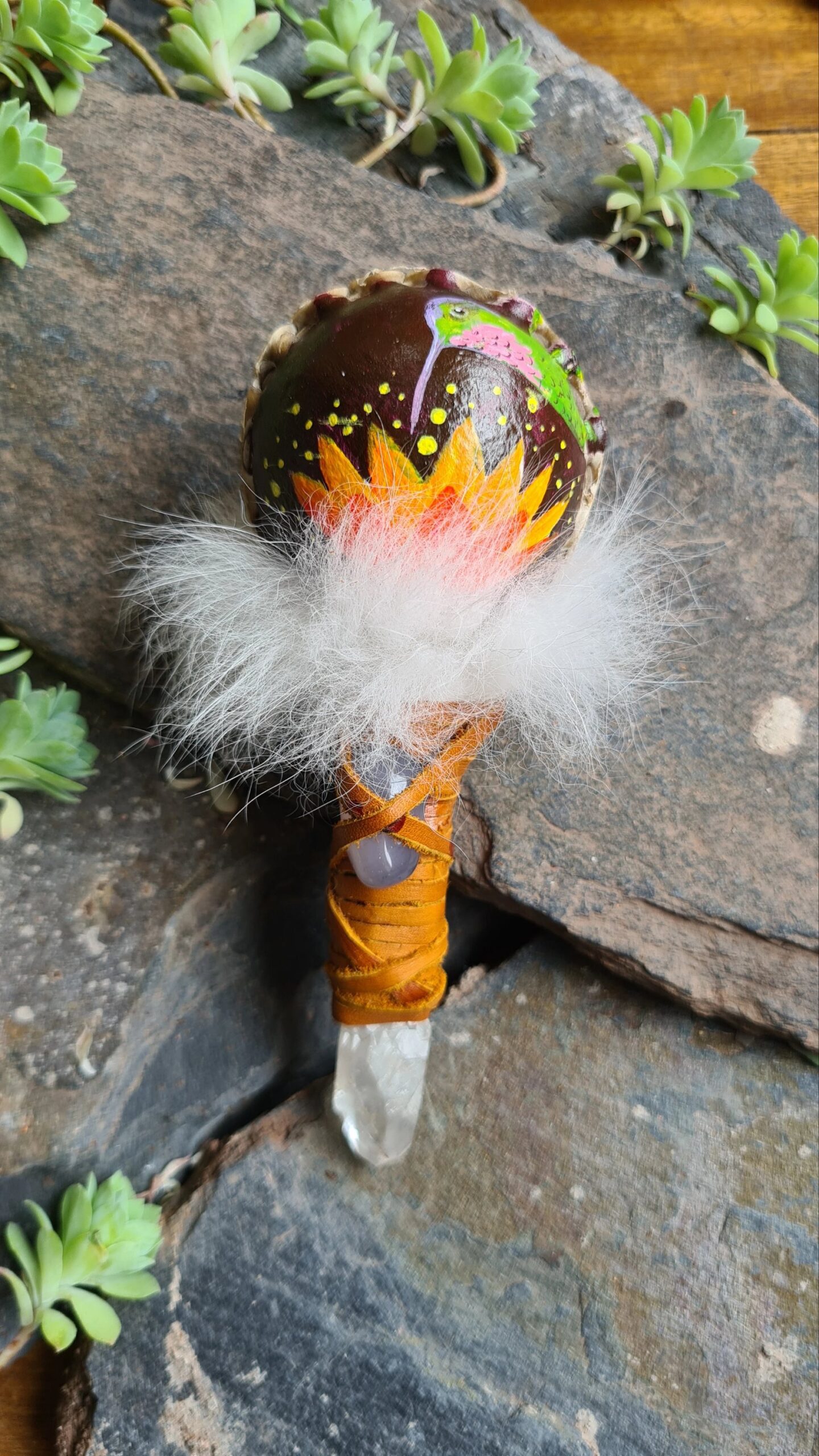 Hand painted Quartz handle rattle