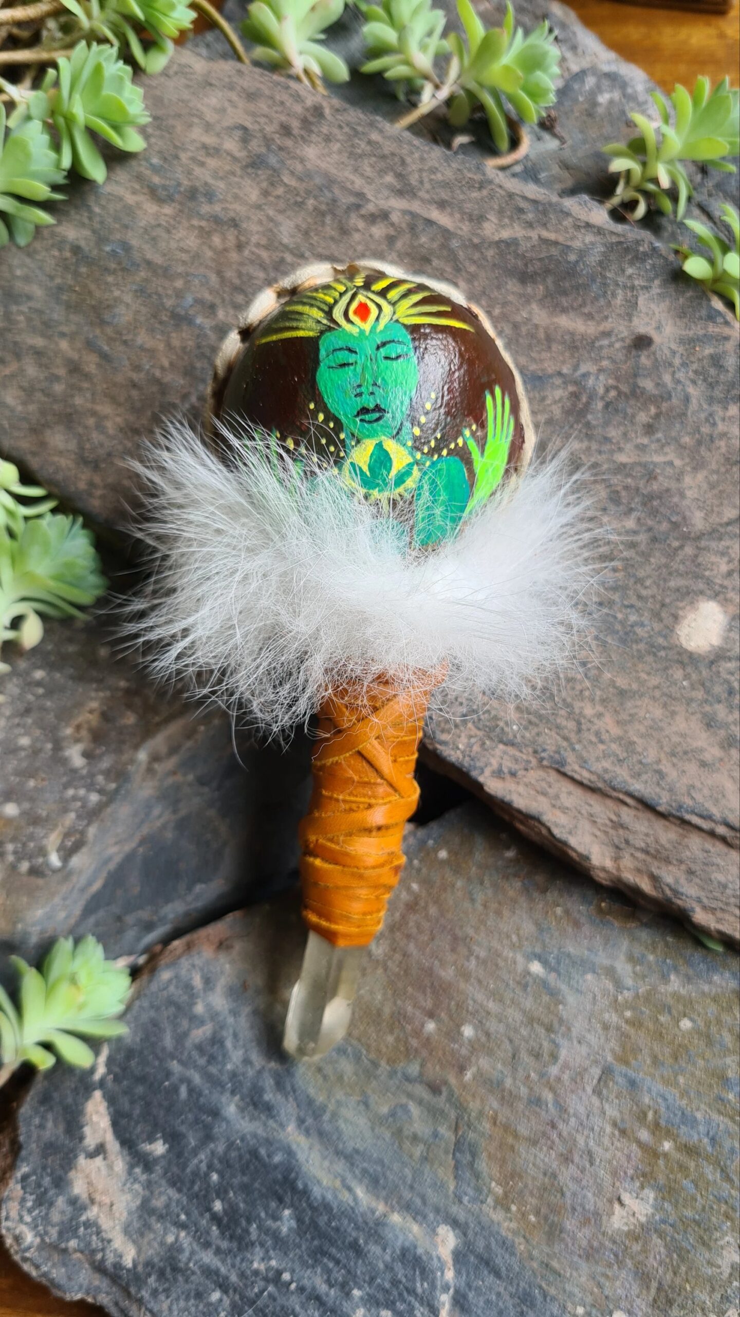 Hand painted Quartz handle rattle