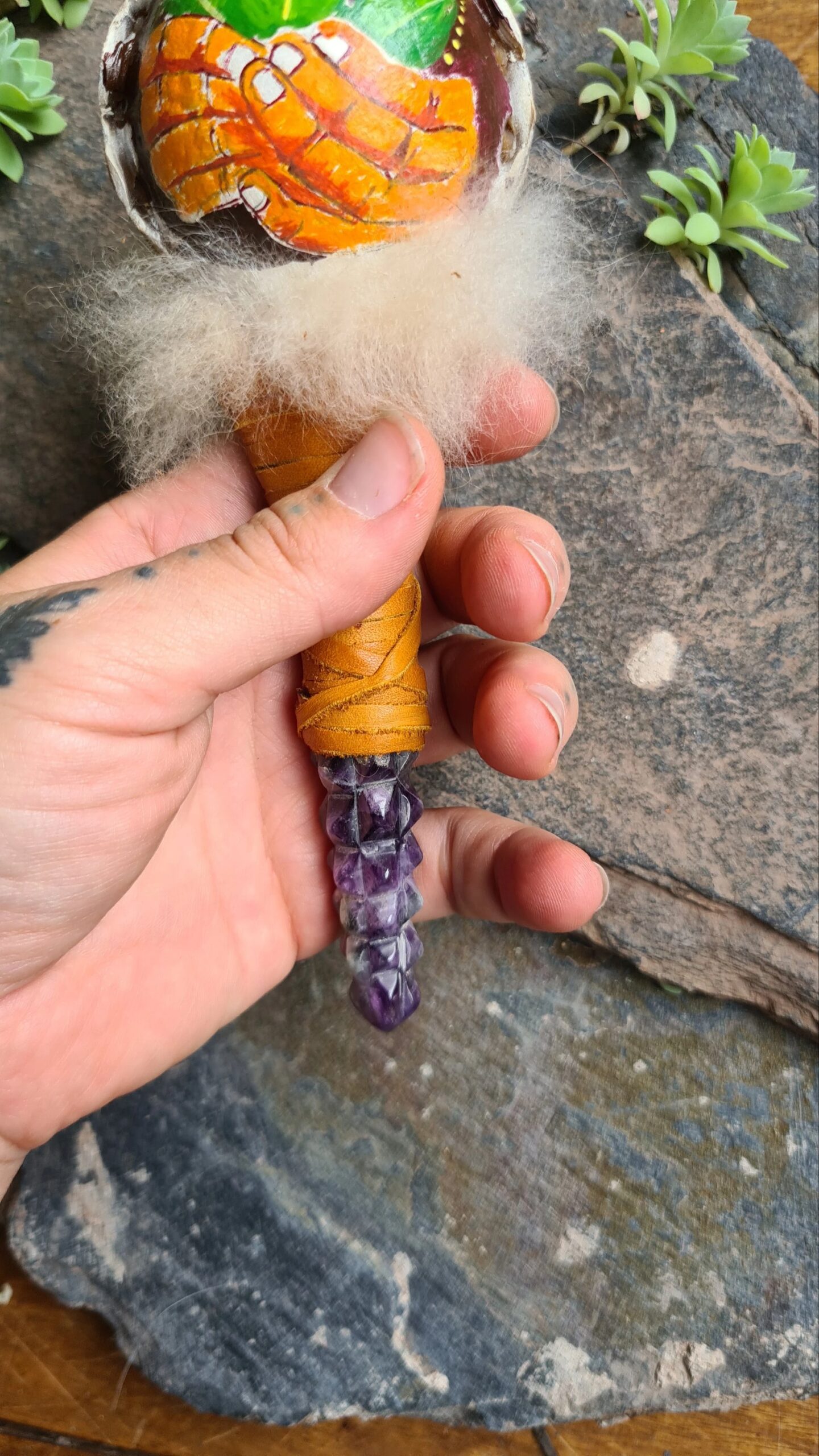 Hand painted carved Amethyst handle rattle - Image 4