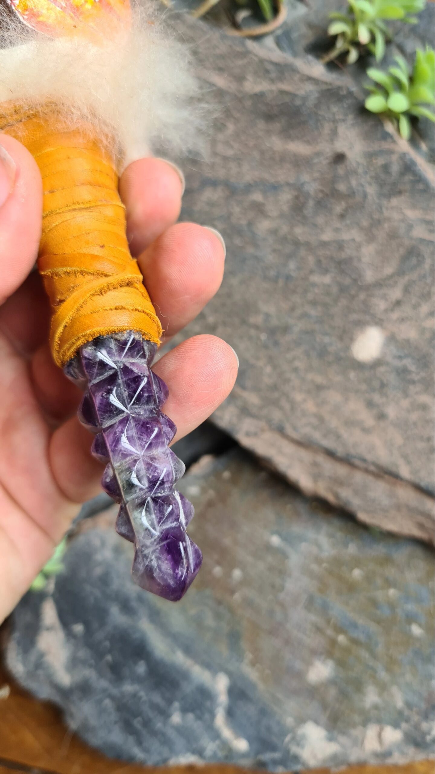 Hand painted carved Amethyst handle rattle - Image 3