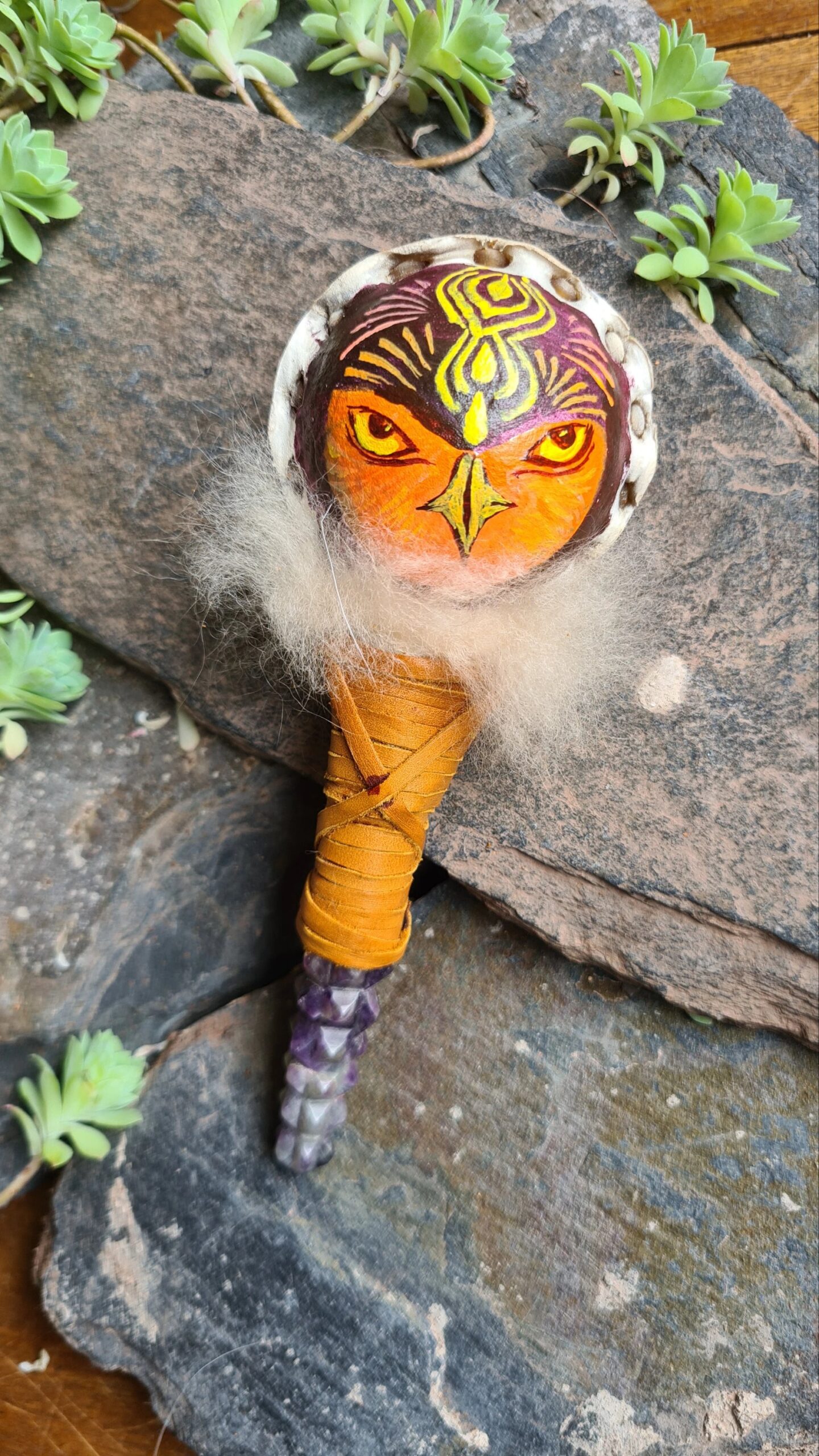 Hand painted carved Amethyst handle rattle - Image 2