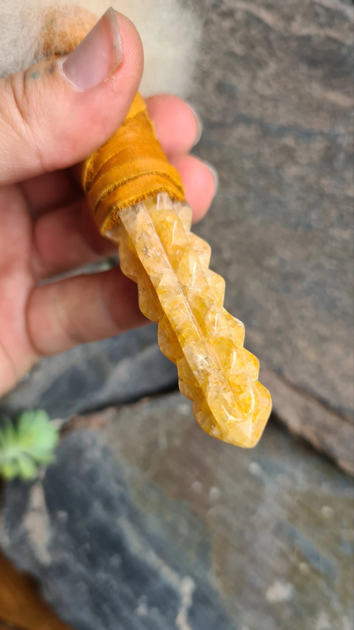Hand painted carved Golden healer quartz handle rattle - Image 2