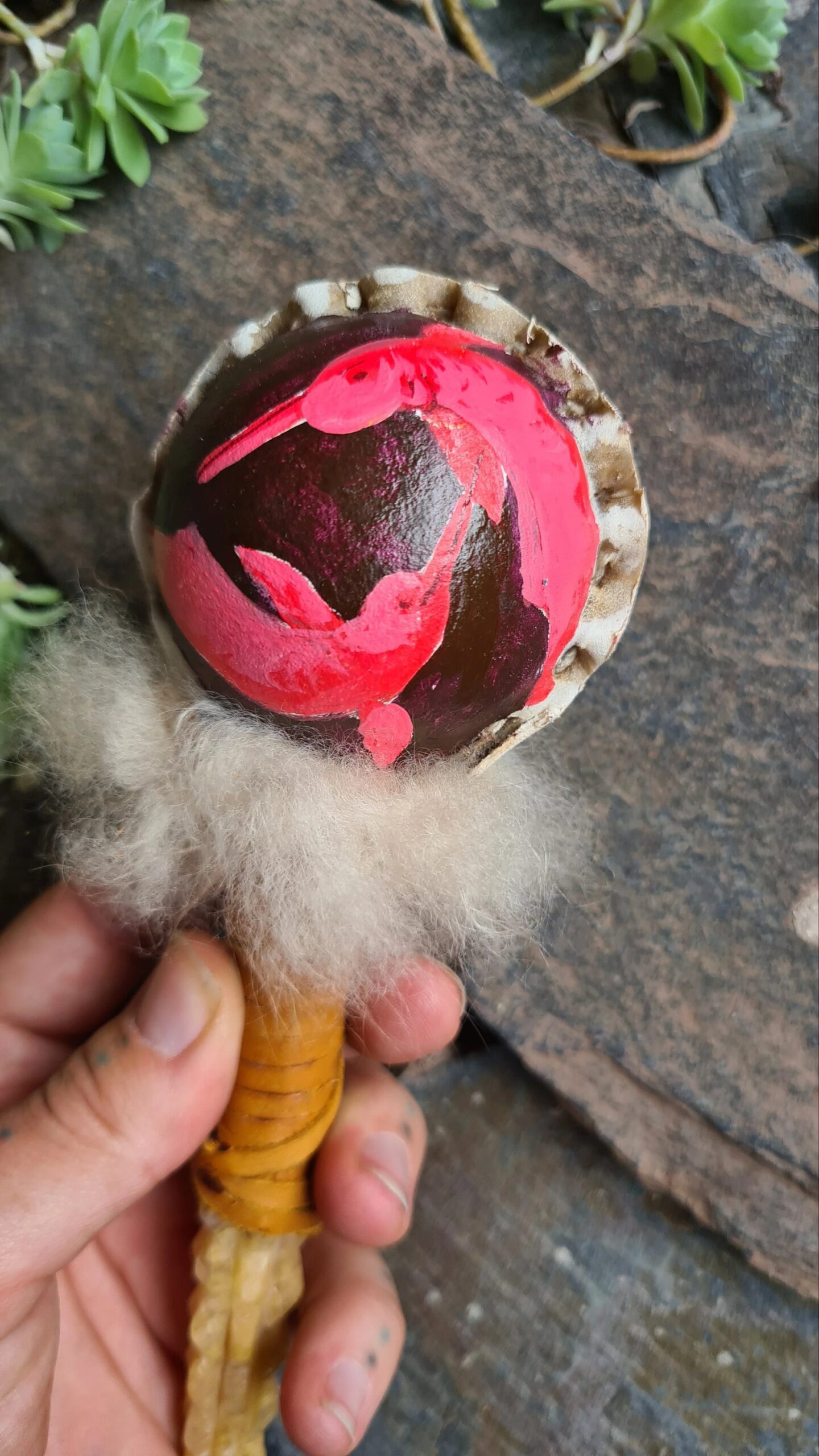 Hand painted carved Golden healer quartz handle rattle - Image 3