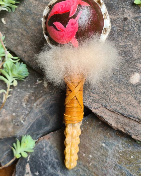 Hand painted carved Golden healer quartz handle rattle