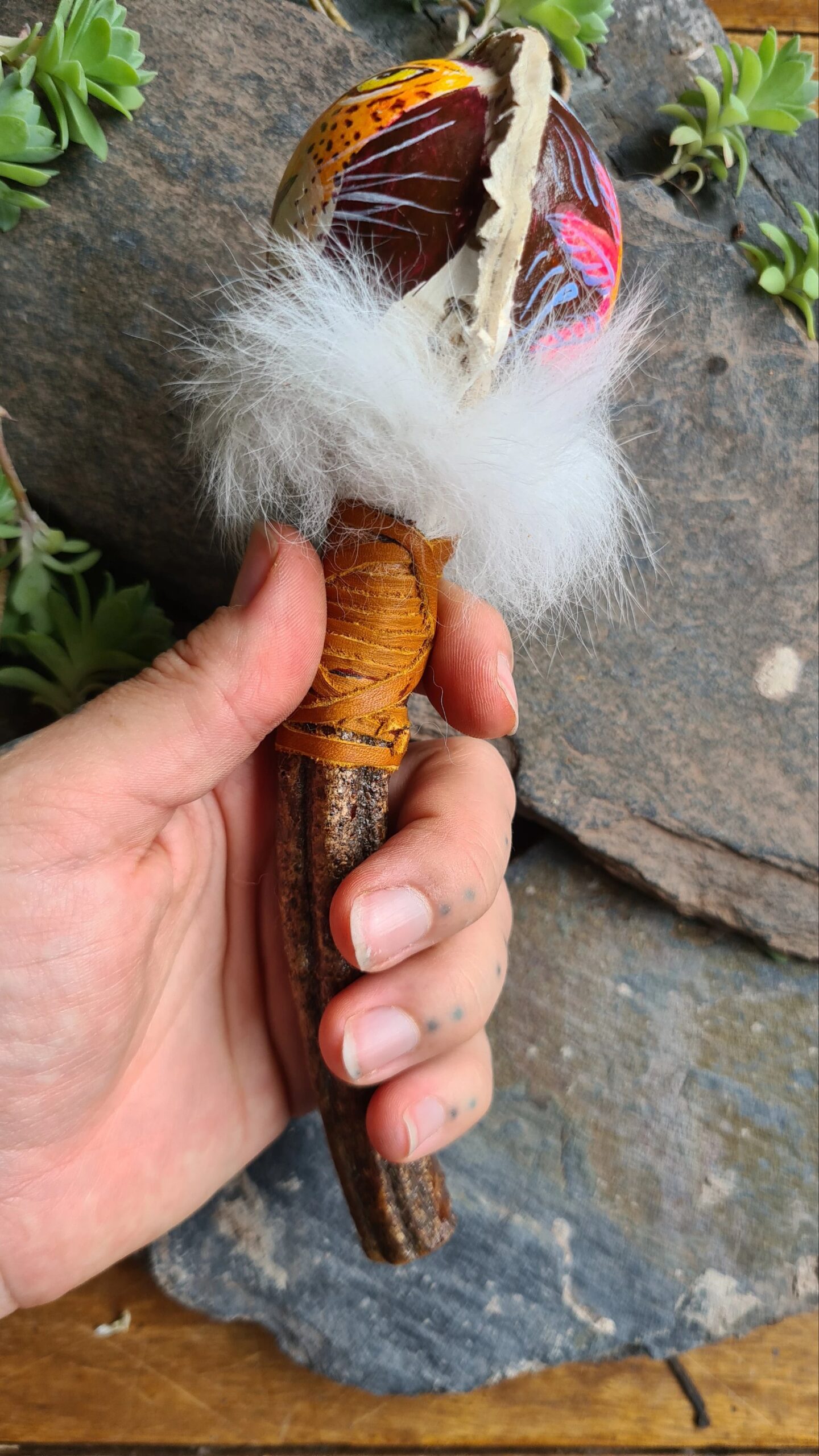 Hand painted Ayahuasca handle rattle - Image 3