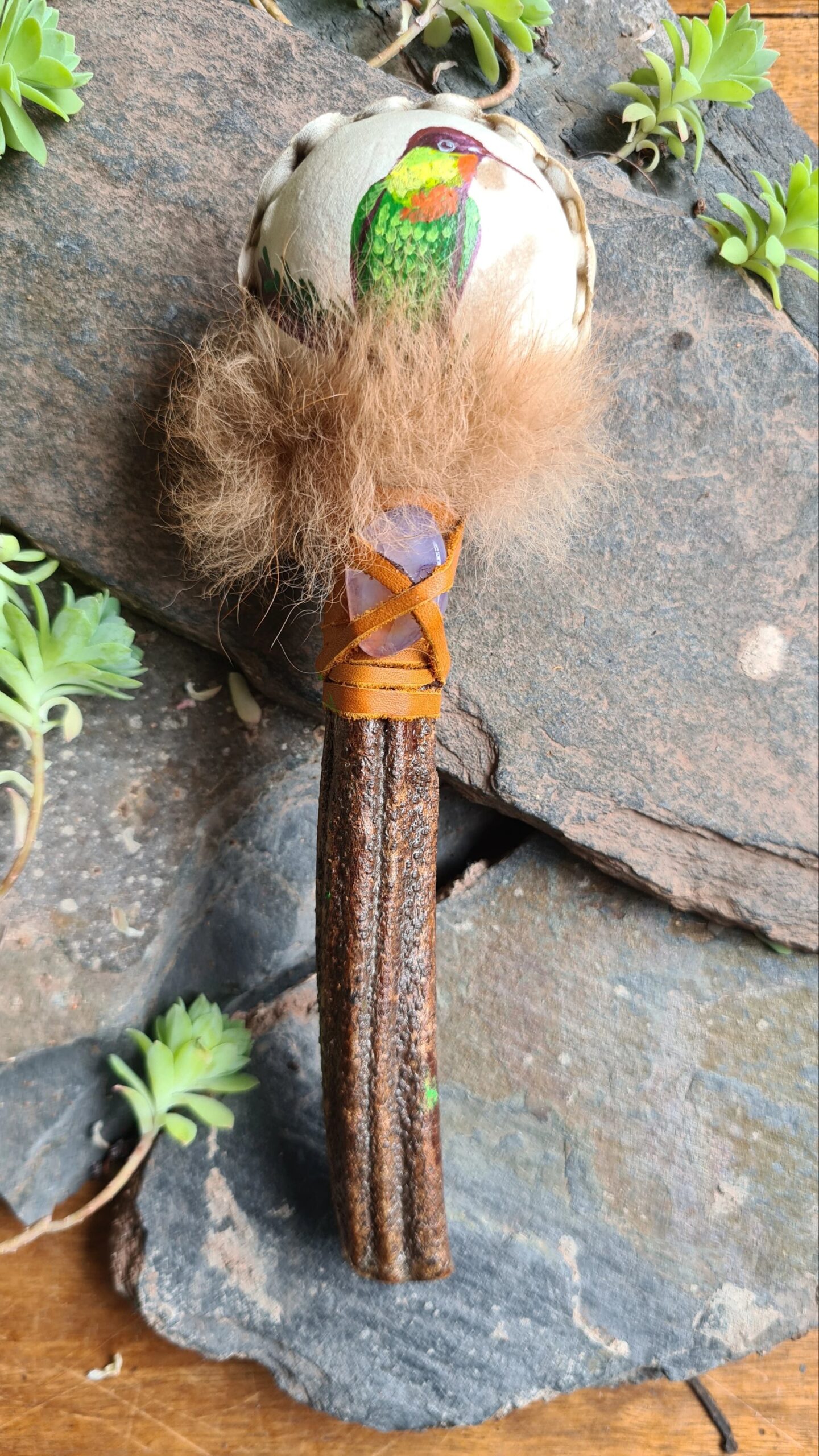 Hand painted Ayahuasca handle rattle