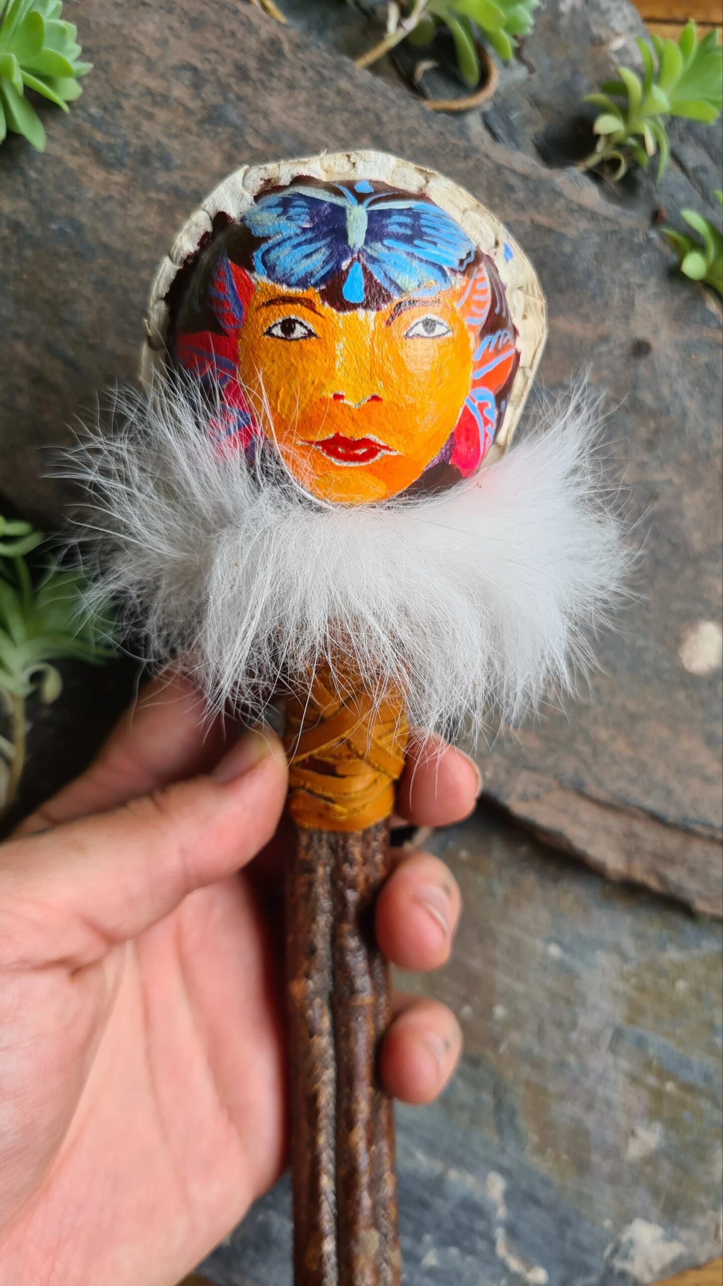 Hand painted Ayahuasca handle rattle - Image 2