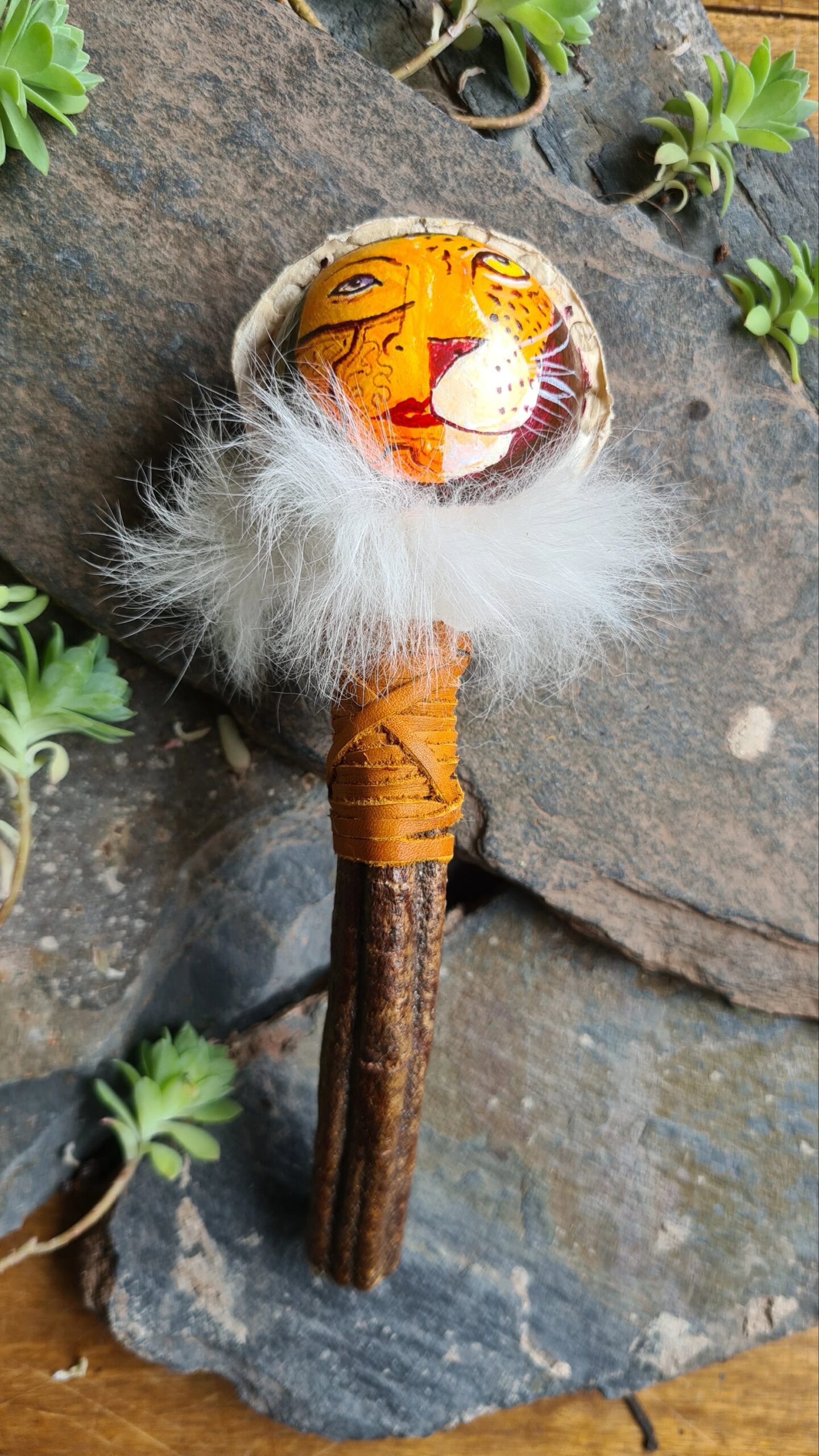 Hand painted Ayahuasca handle rattle