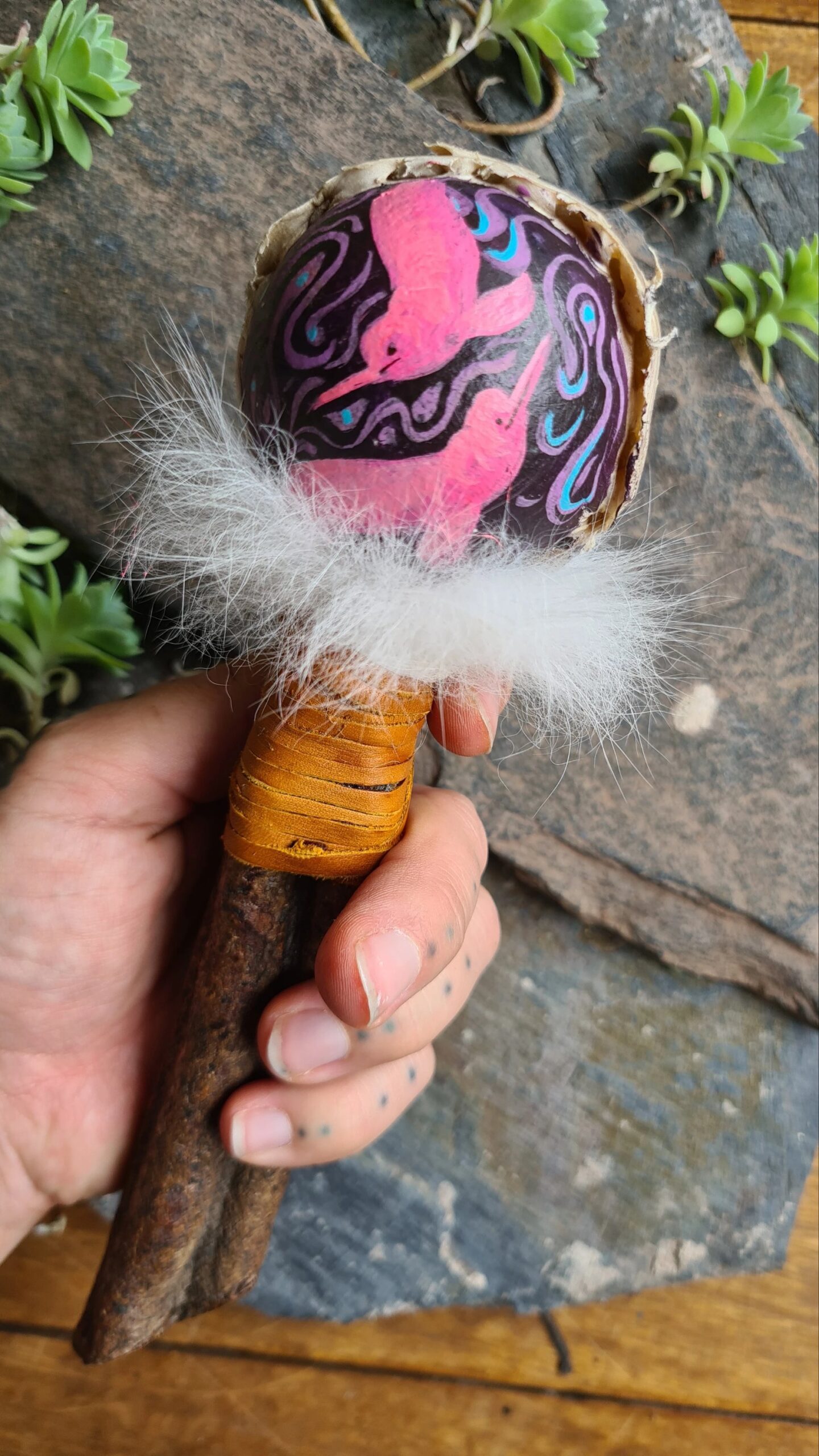 Hand painted Ayahuasca handle rattle - Image 3