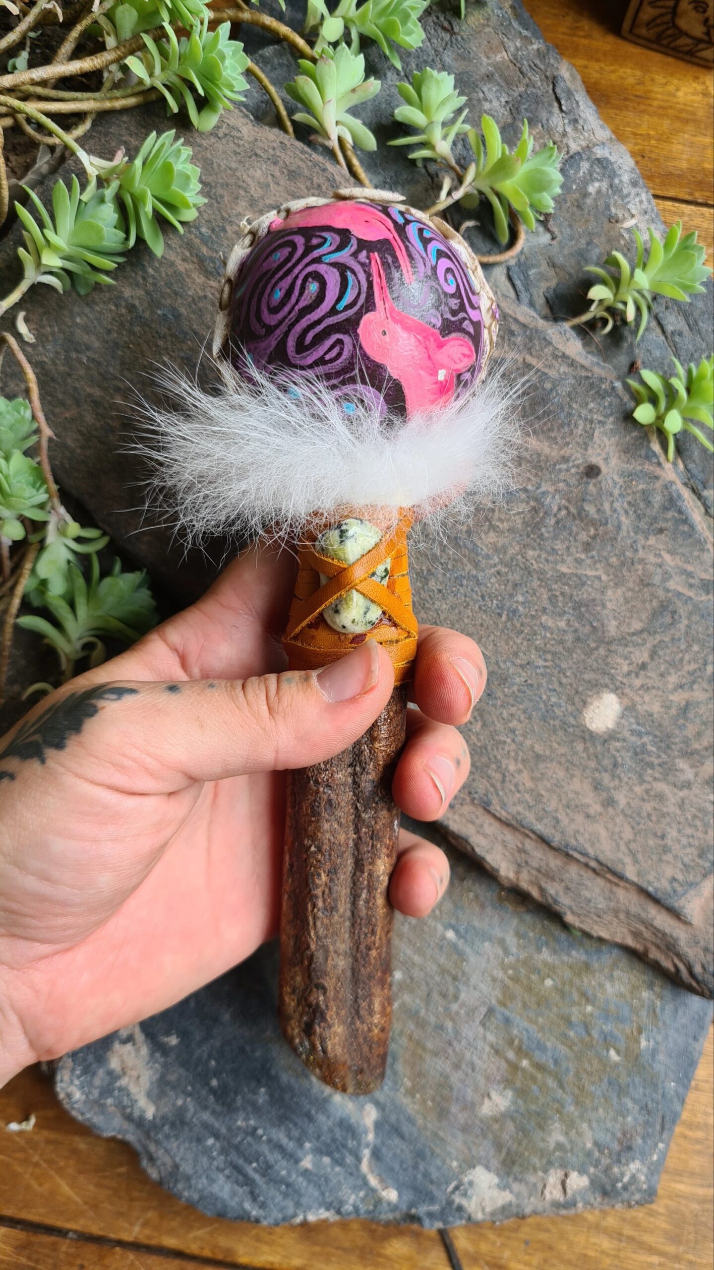 Hand painted Ayahuasca handle rattle - Image 2