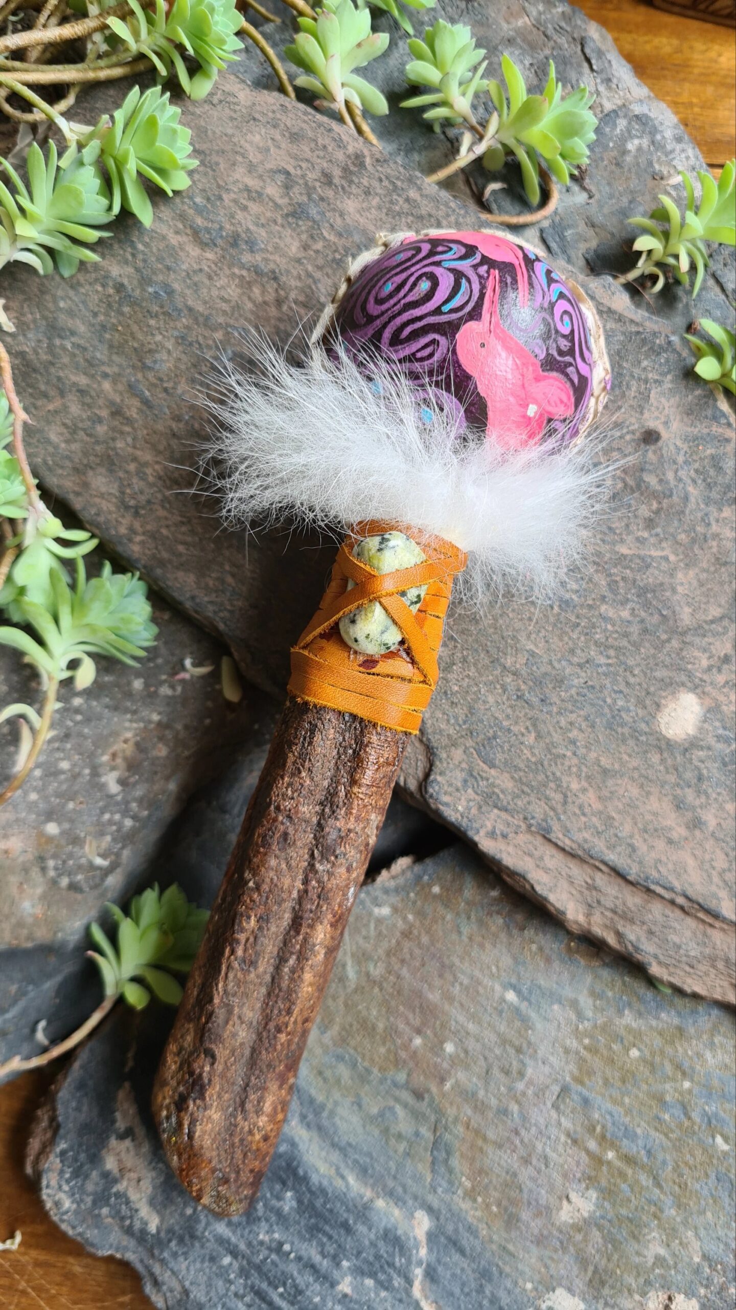 Hand painted Ayahuasca handle rattle