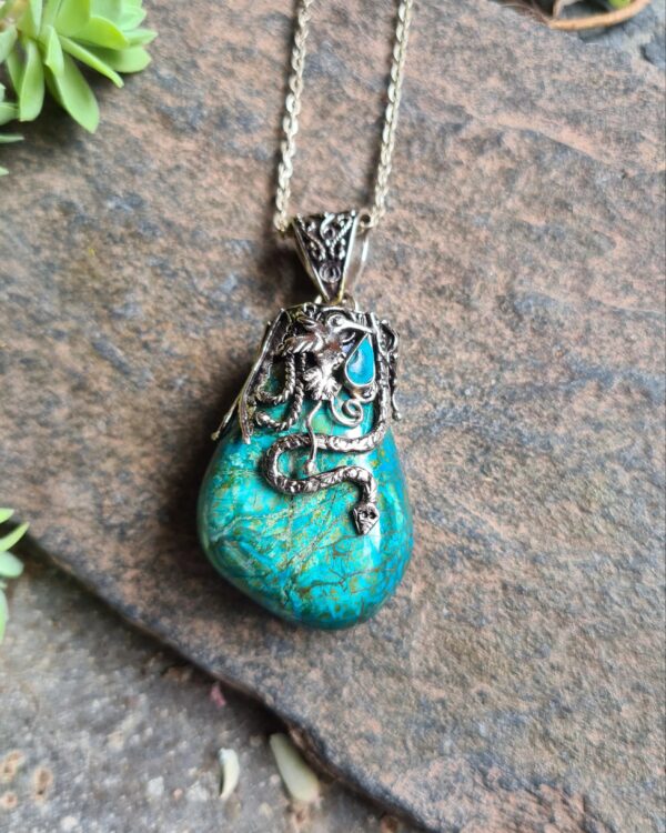 Chrysocolla and Alpaca silver Kolibri necklace