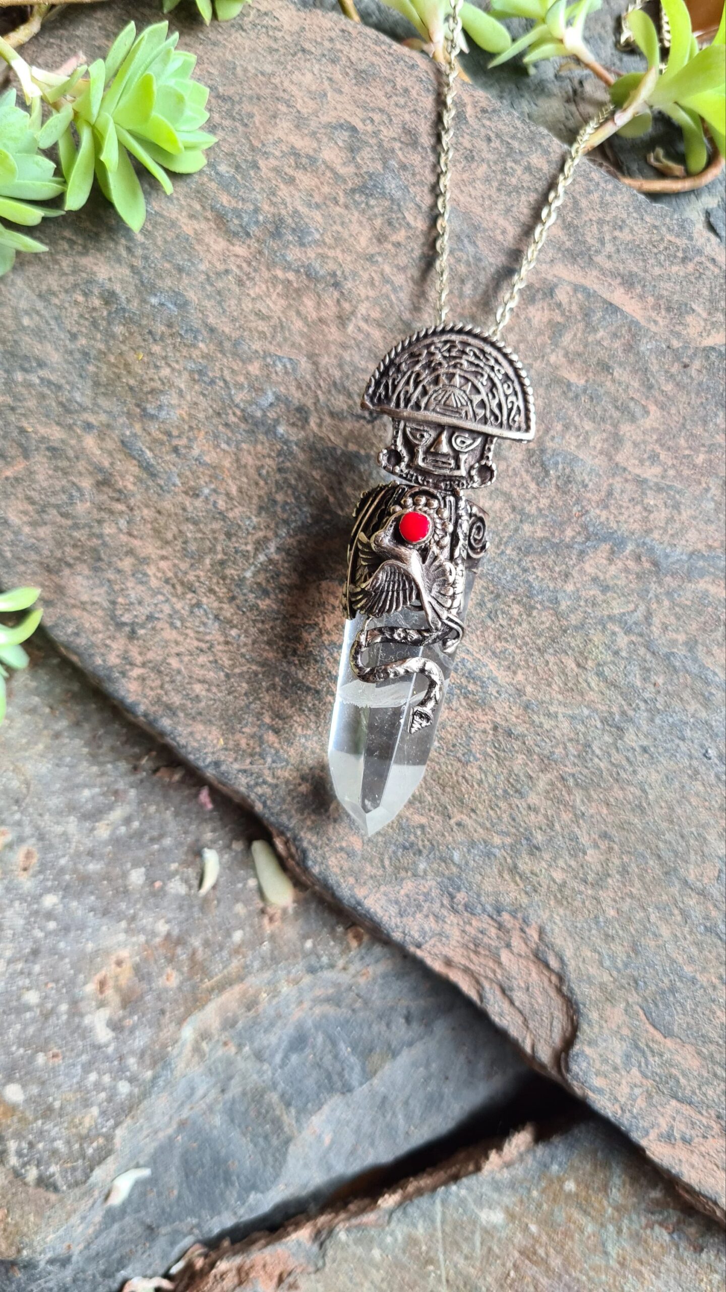 Quartz and Spondylus Tumi Alpaca Silver Inca style necklace