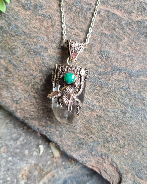 Smoky Quartz and Chrysocolla kolibri Alpaca silver necklace