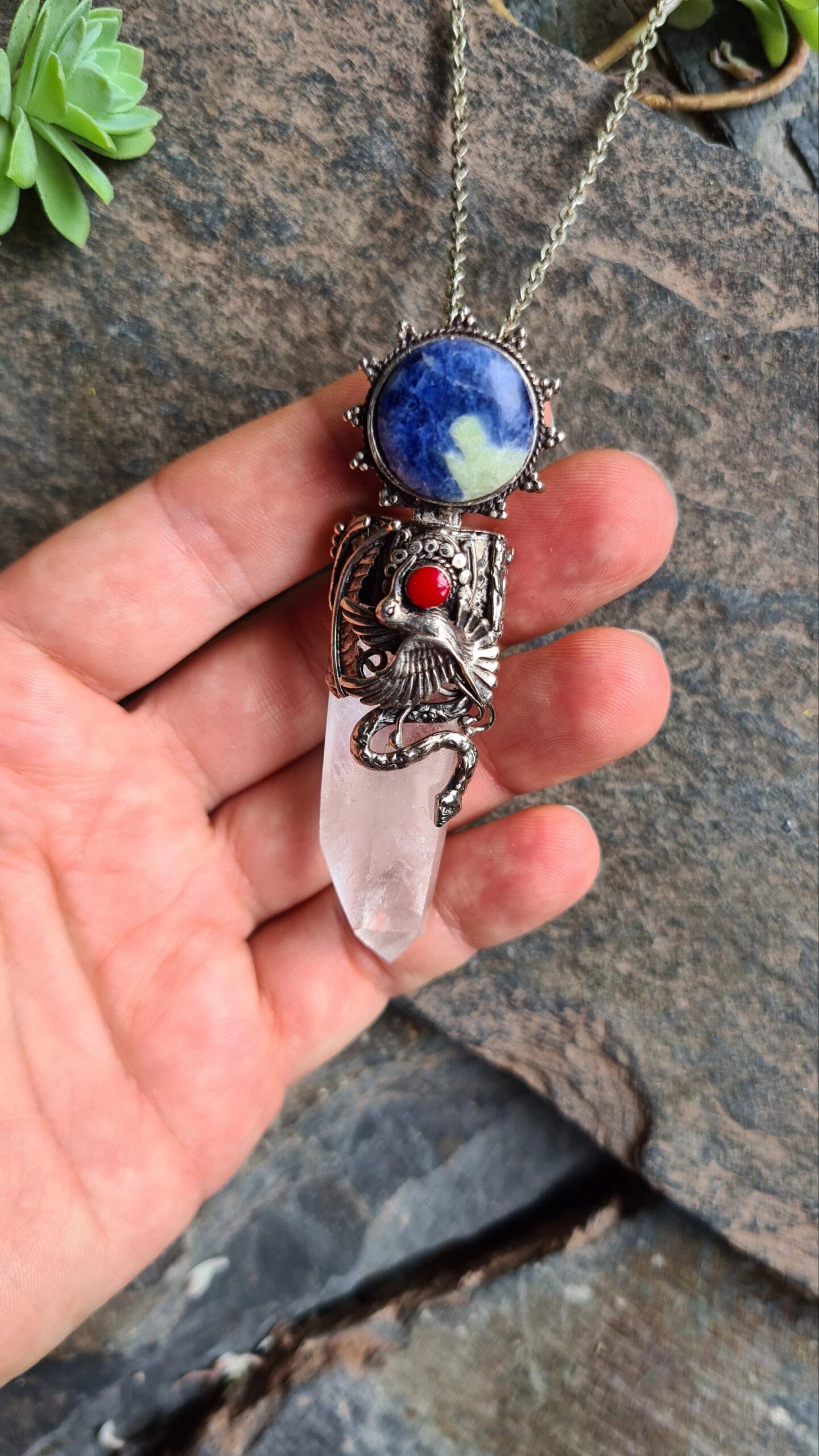 Quartz Sodalite and Spondylus Alpaca Silver Inca style necklace - Image 3