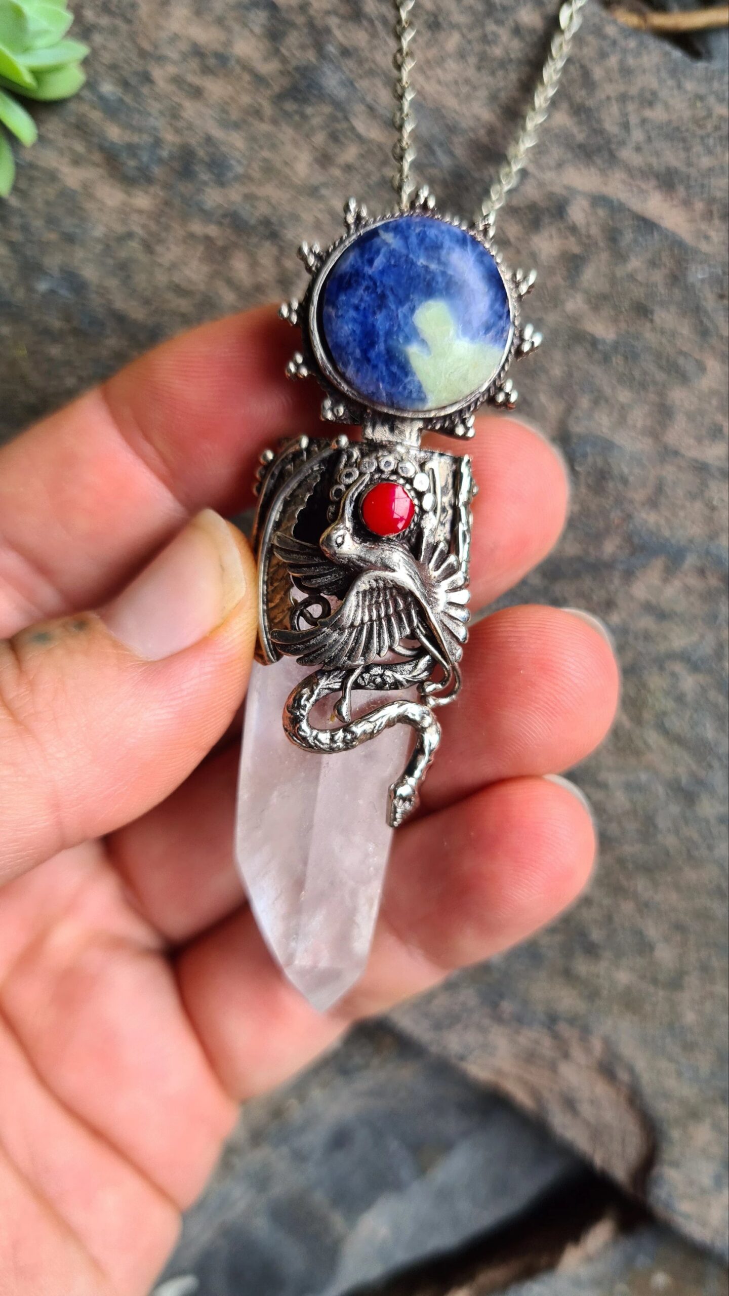 Quartz Sodalite and Spondylus Alpaca Silver Inca style necklace - Image 2