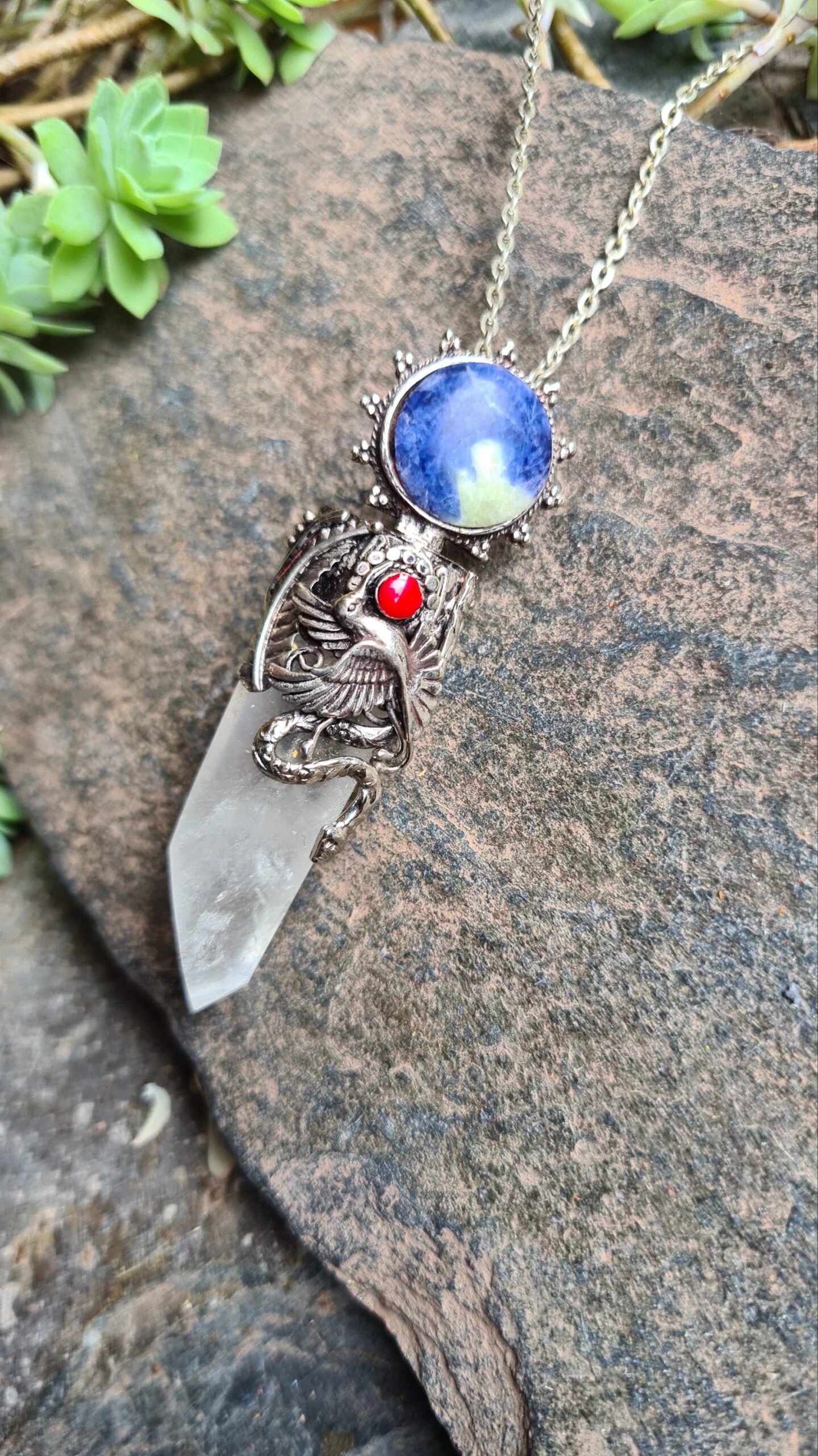Quartz Sodalite and Spondylus Alpaca Silver Inca style necklace
