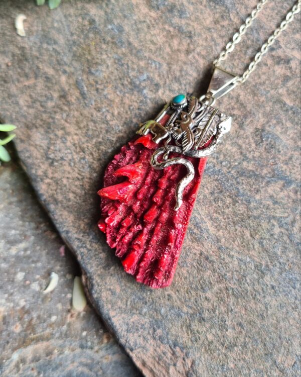 Spondylus Inca shell trilogy necklace in Alpaca silver