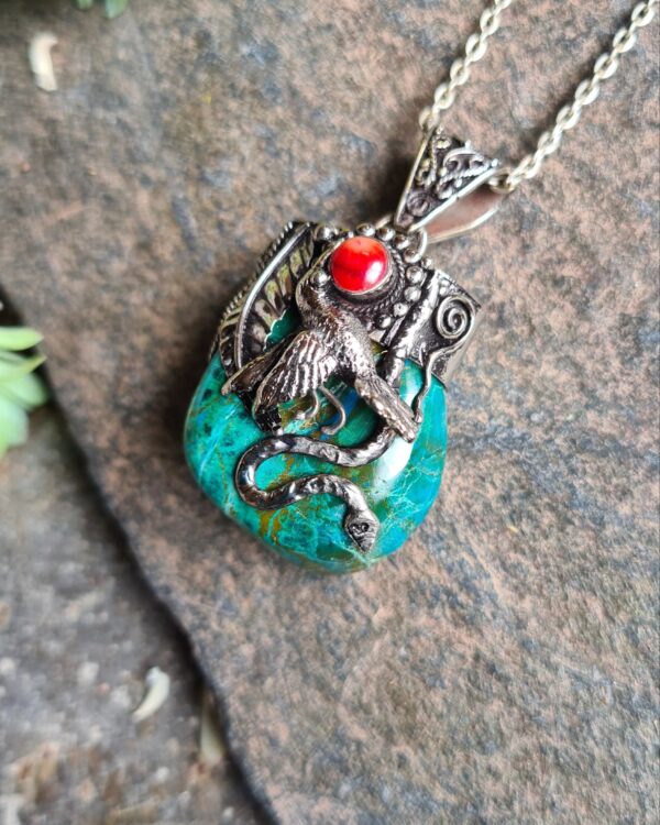 Chrysocolla and Alpaca silver Kolibri necklace
