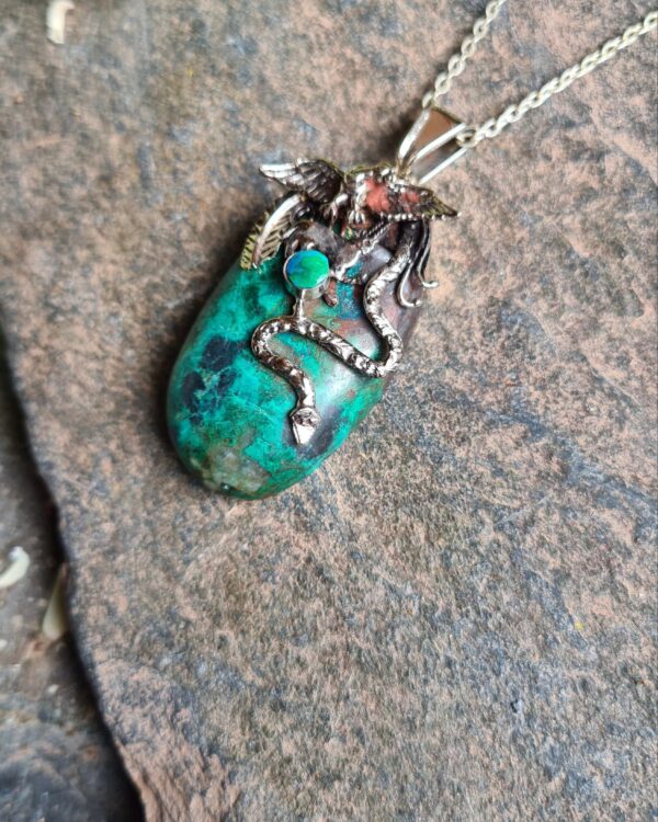 Chrysocolla and Alpaca silver Trilogy necklace