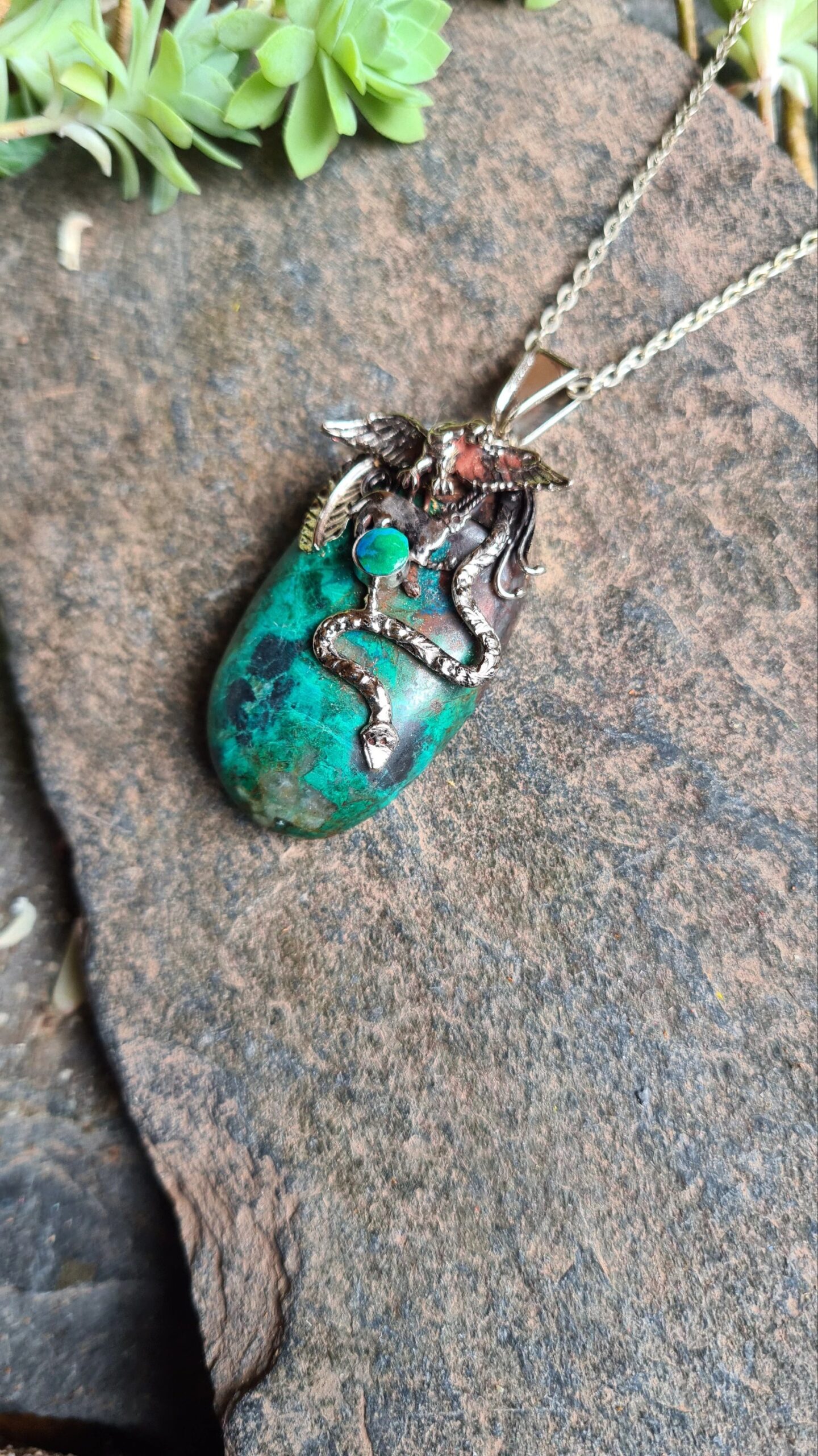 Chrysocolla and Alpaca silver Trilogy necklace