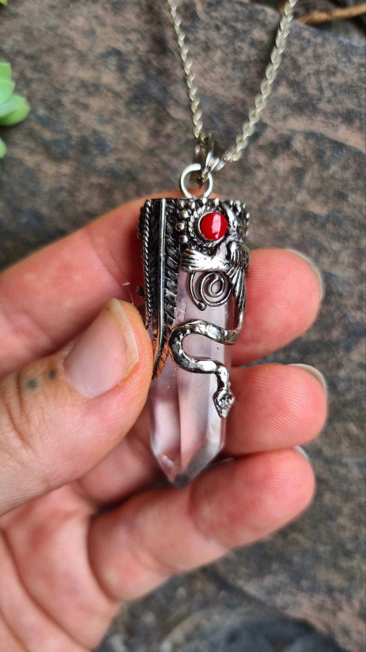 Quartz and Spondylus Alpaca Silver Inca style necklace - Image 6