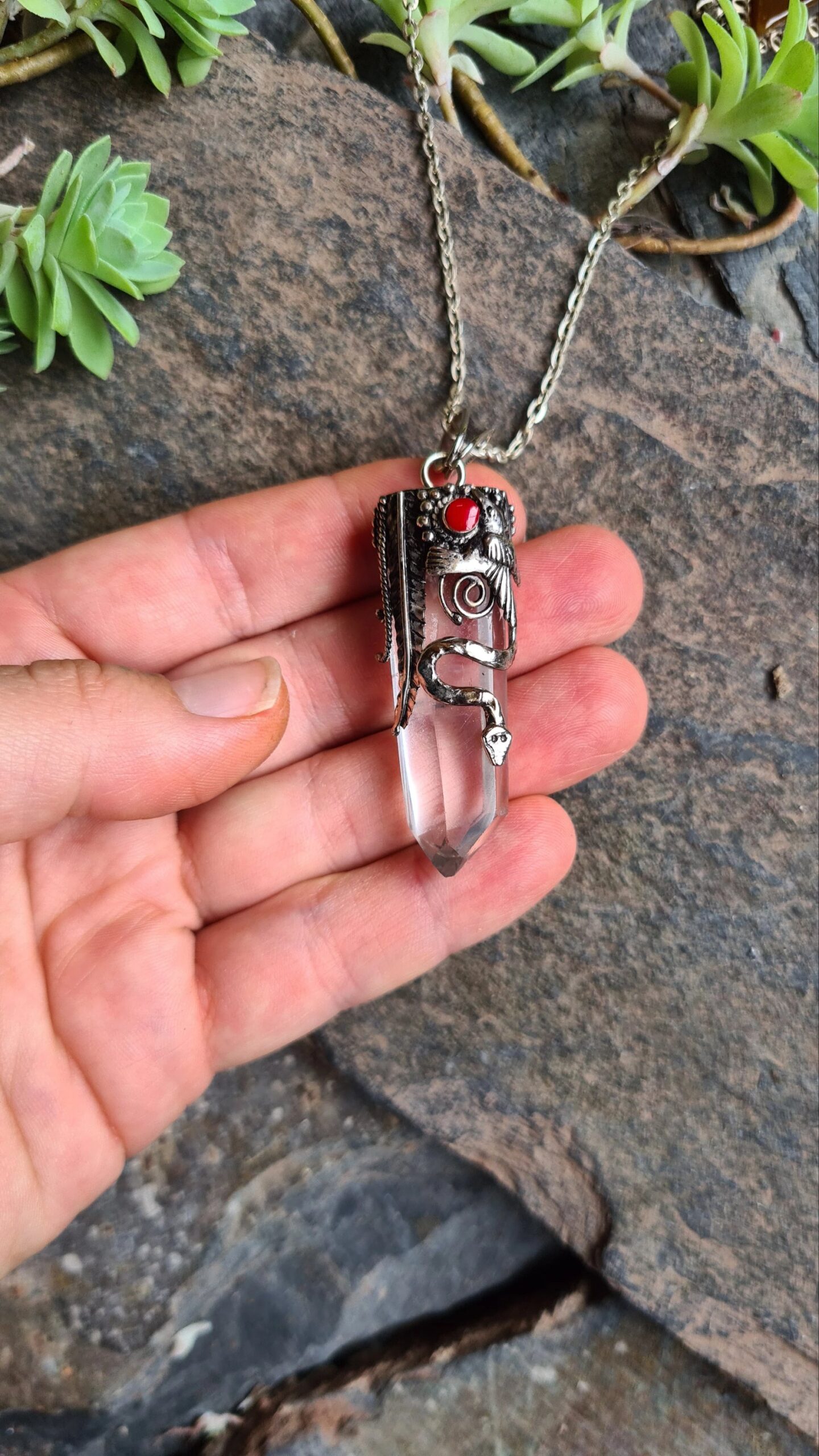 Quartz and Spondylus Alpaca Silver Inca style necklace - Image 4