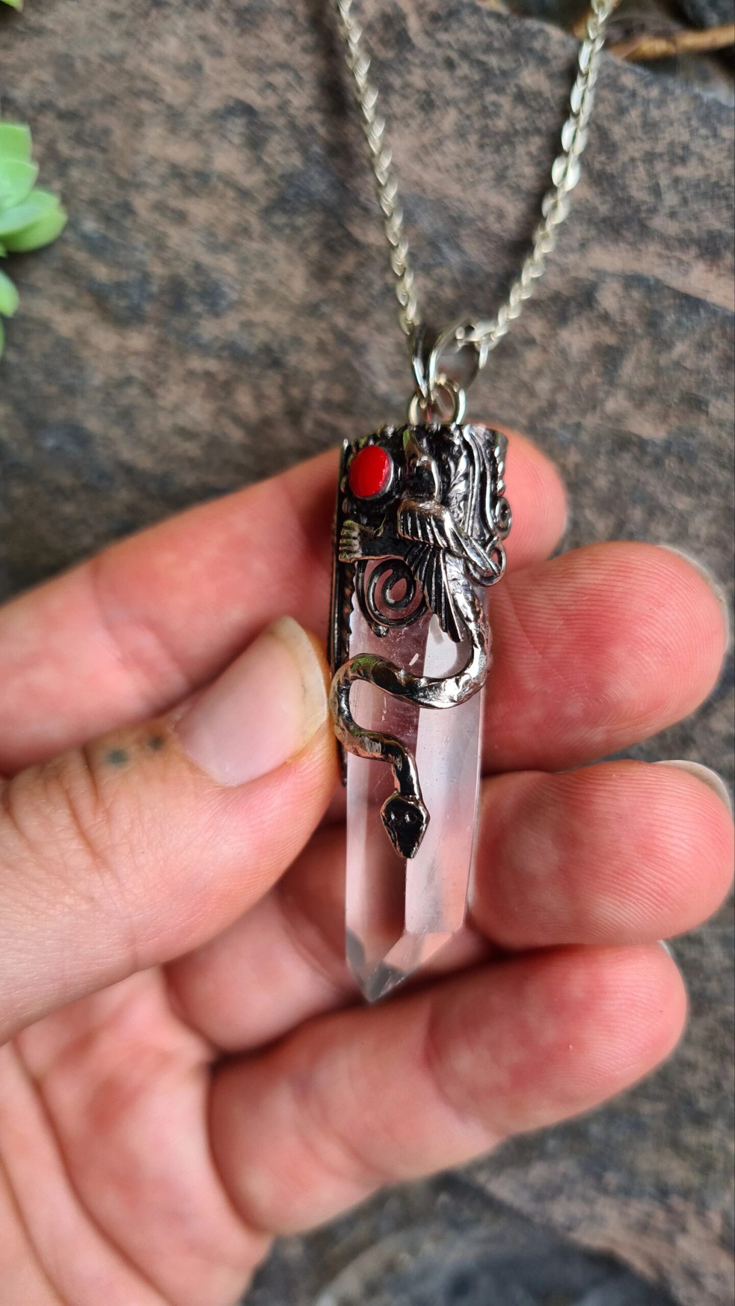 Quartz and Spondylus Alpaca Silver Inca style necklace - Image 3