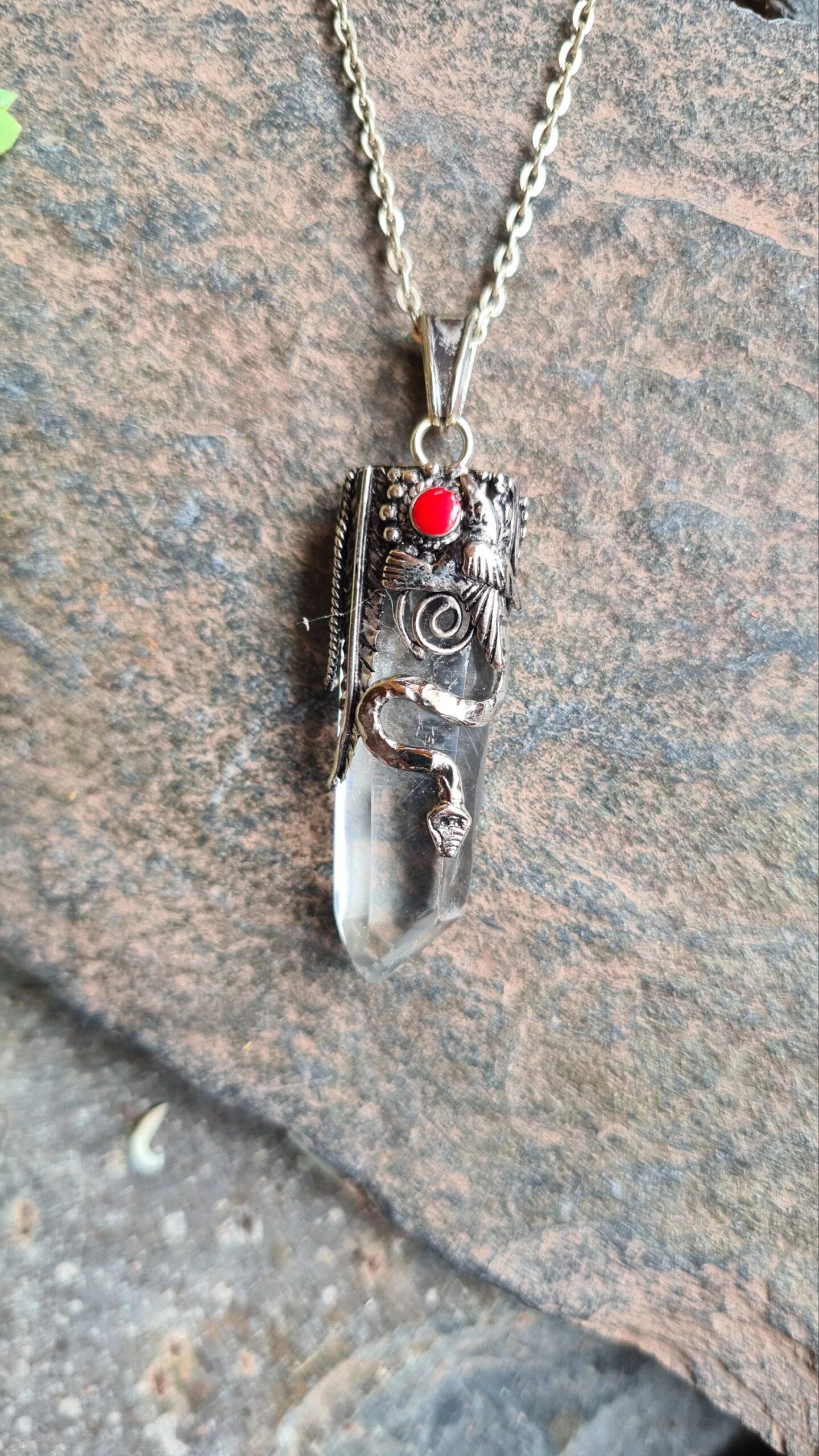 Quartz and Spondylus Alpaca Silver Inca style necklace