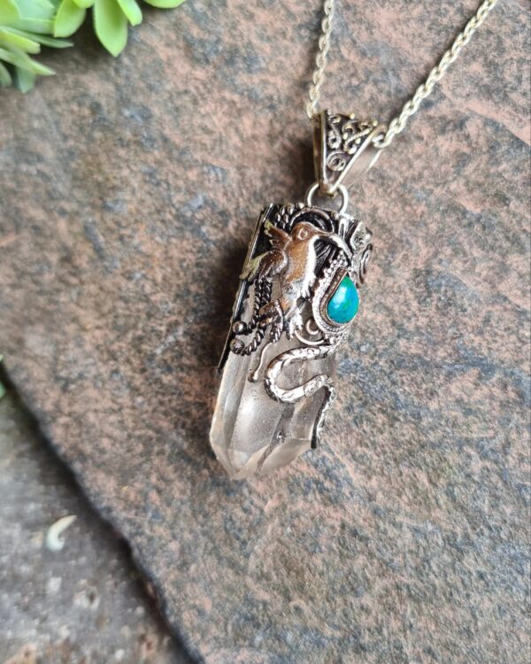 Quartz kolibri Alpaca Silver Inca style necklace