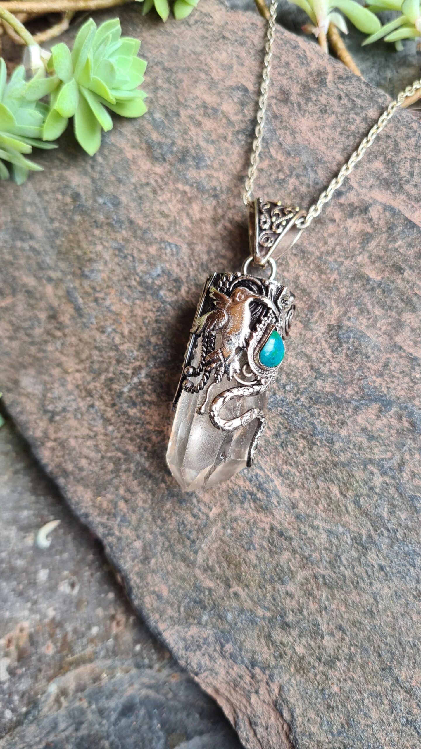 Quartz kolibri Alpaca Silver Inca style necklace