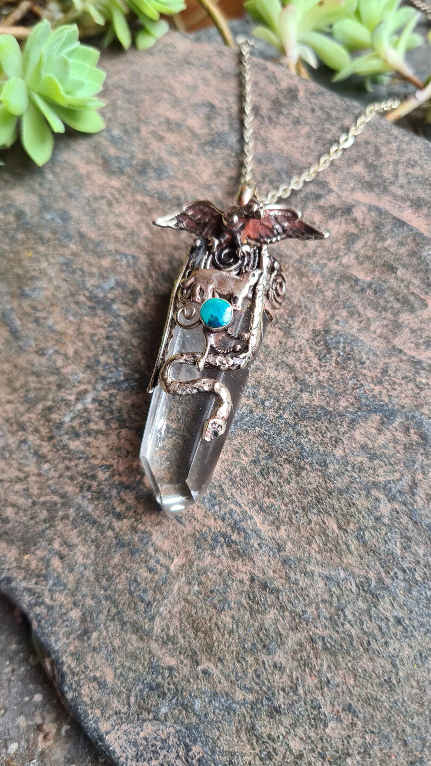 Quartz Trilogy Alpaca Silver Inca style necklace