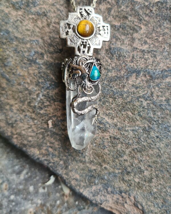Quartz Chakana Alpaca Silver Inca style necklace
