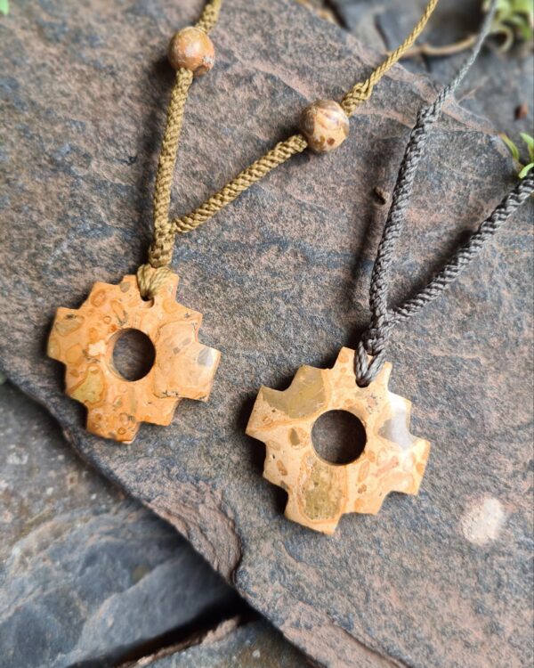 Light earthy Jasper stone chakana Inca cross necklace